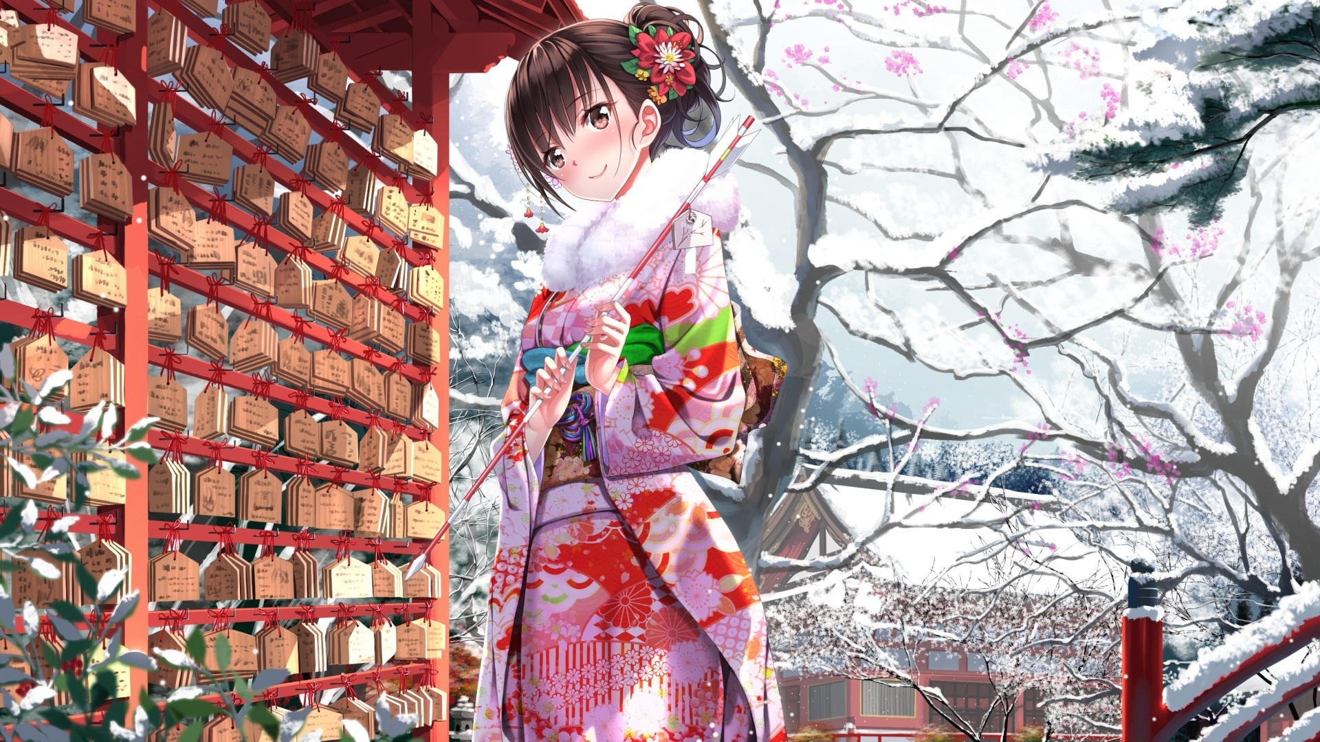 Wallpaper Winter, anime girl, cute, outdoor, original