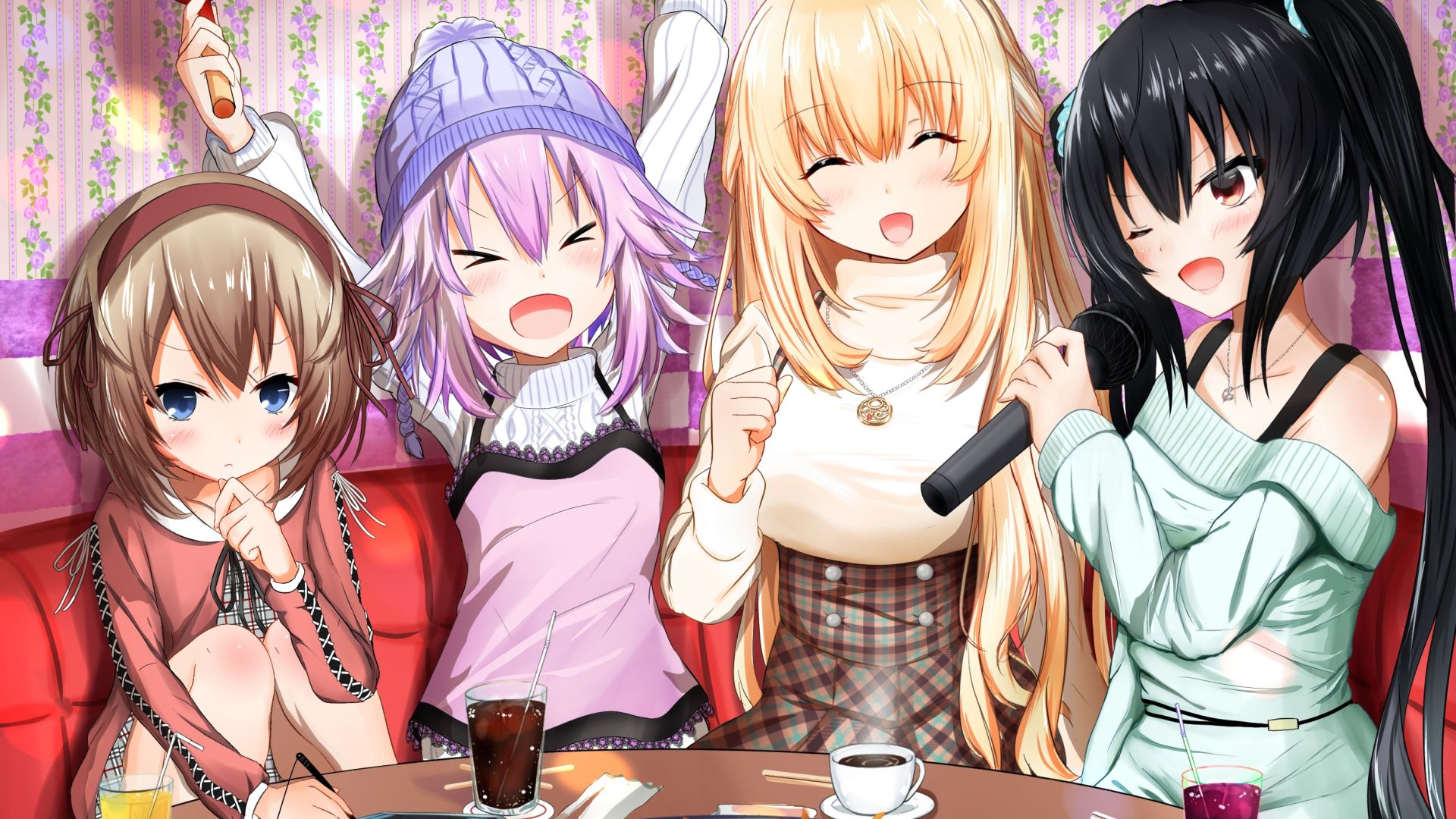 Wallpaper Hyperdimension Neptunia, anime girls, dinner