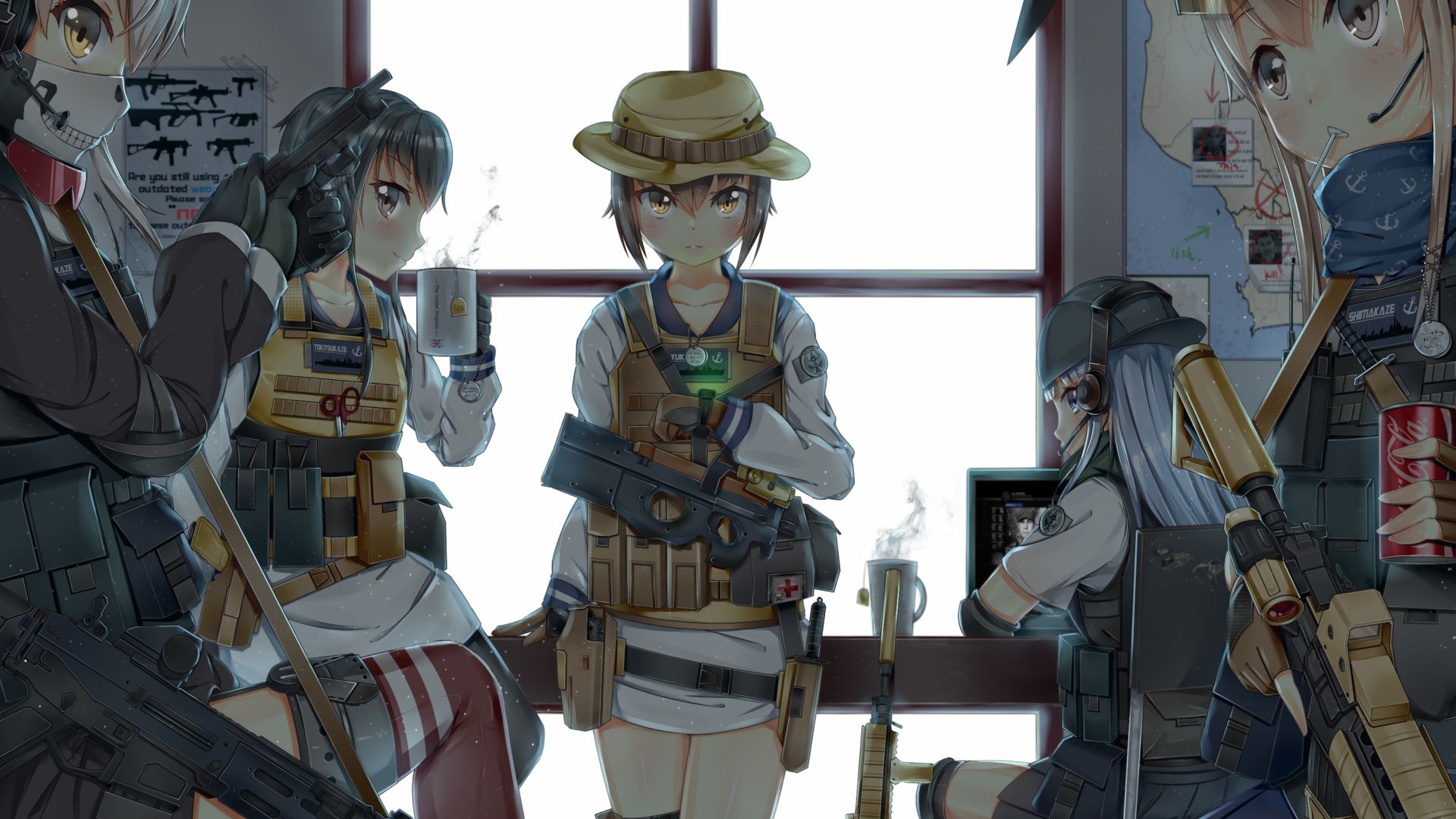 Wallpaper Anime girls with gun, kancolle, kantai