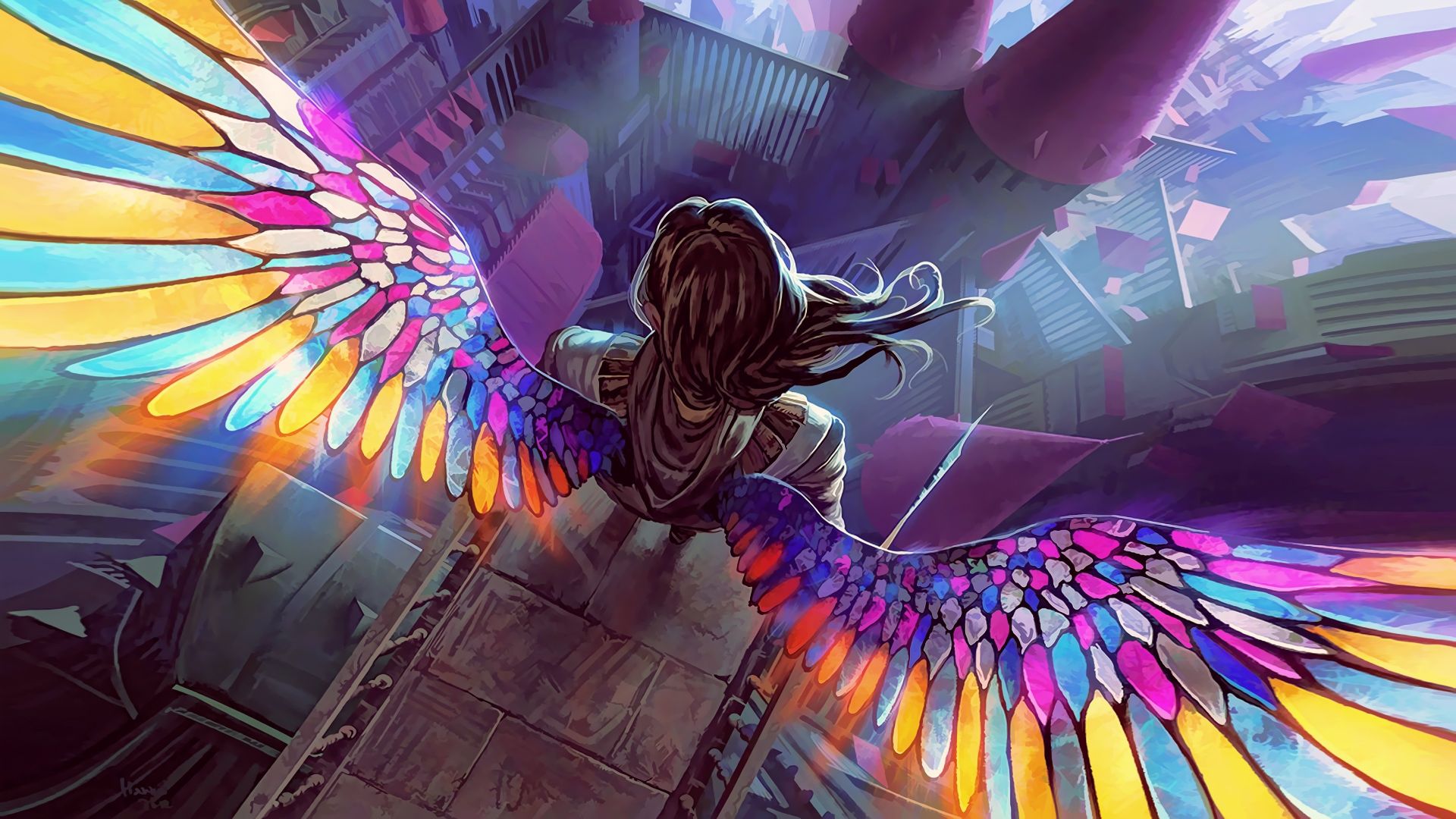 Wallpaper Colorful wings, fantasy, angel, 4k