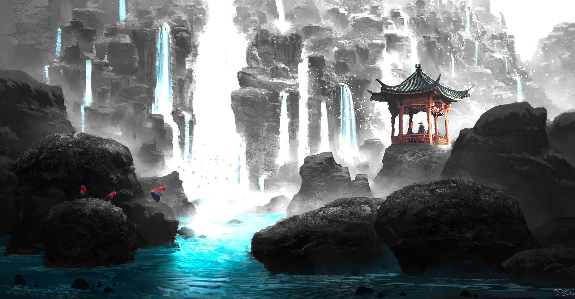 Desktop Wallpaper Rocks, Waterfall, Nature, Anime, Original, Hd Image,  Picture, Background, Dc1e96