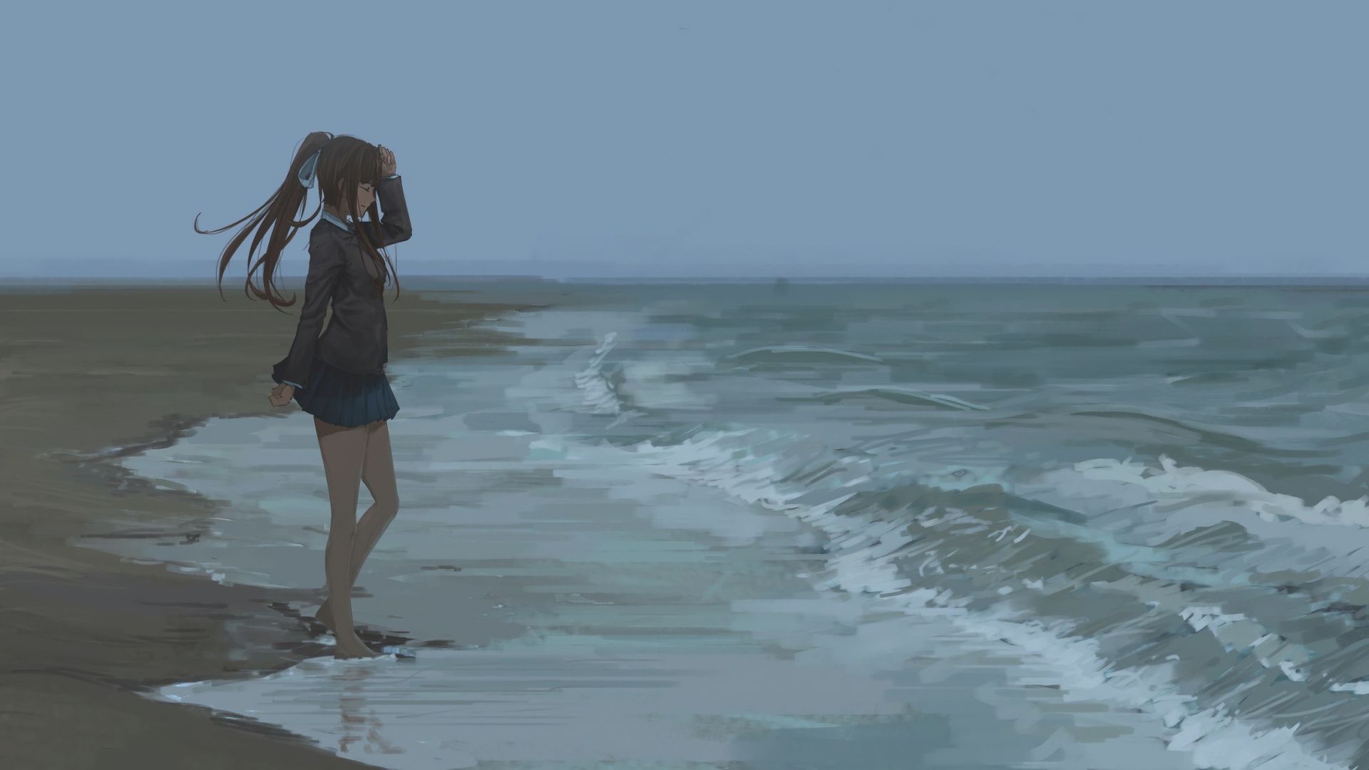 Wallpaper Anime girl, beach, original