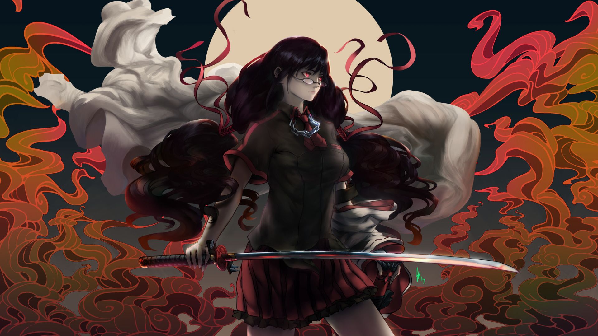 Wallpaper Saya kisaragi, anime girl, warrior, katana