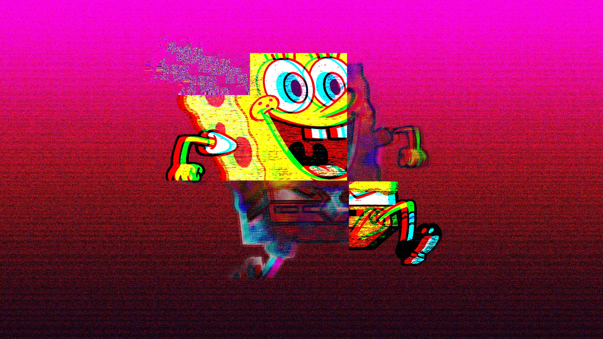 Wallpaper SpongeBob SquarePants, smile, run, glitch art