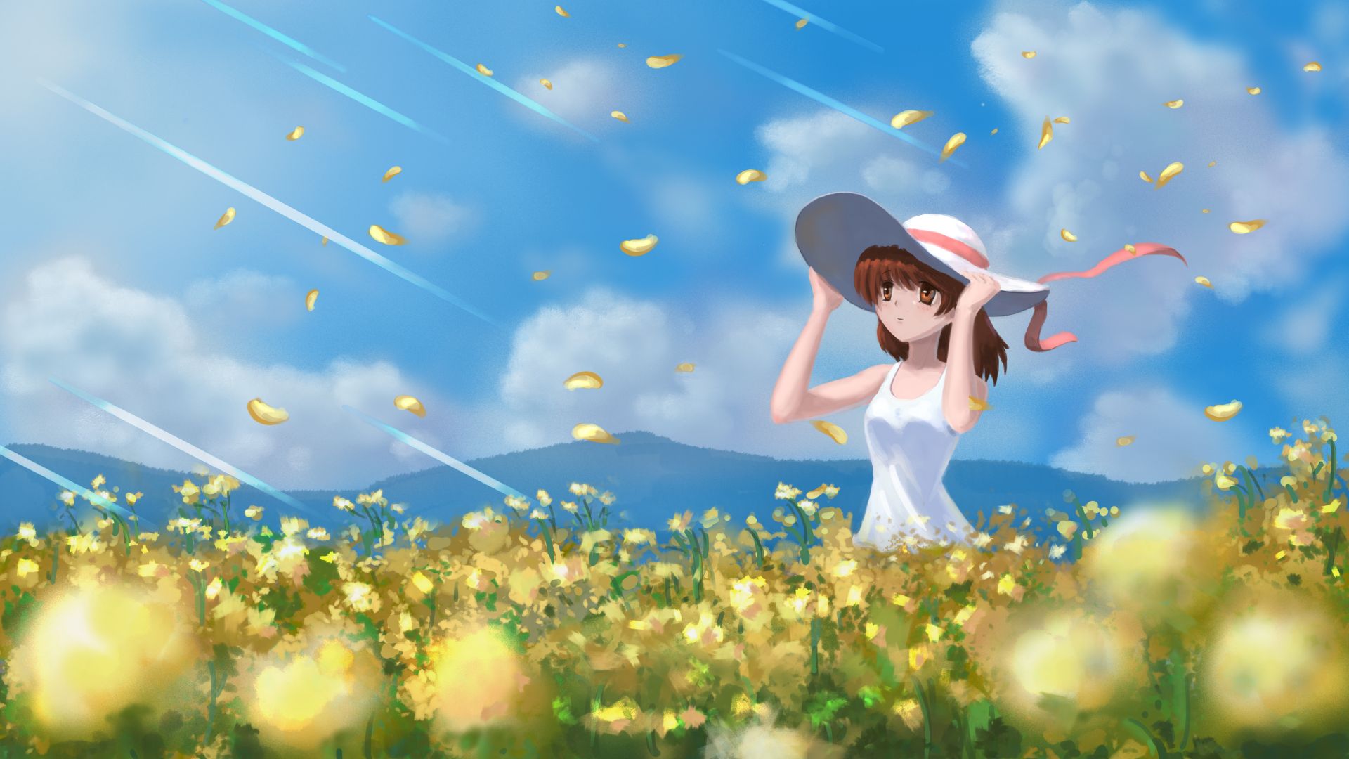 Wallpaper Cute, anime girl, outdoor, meadow, original