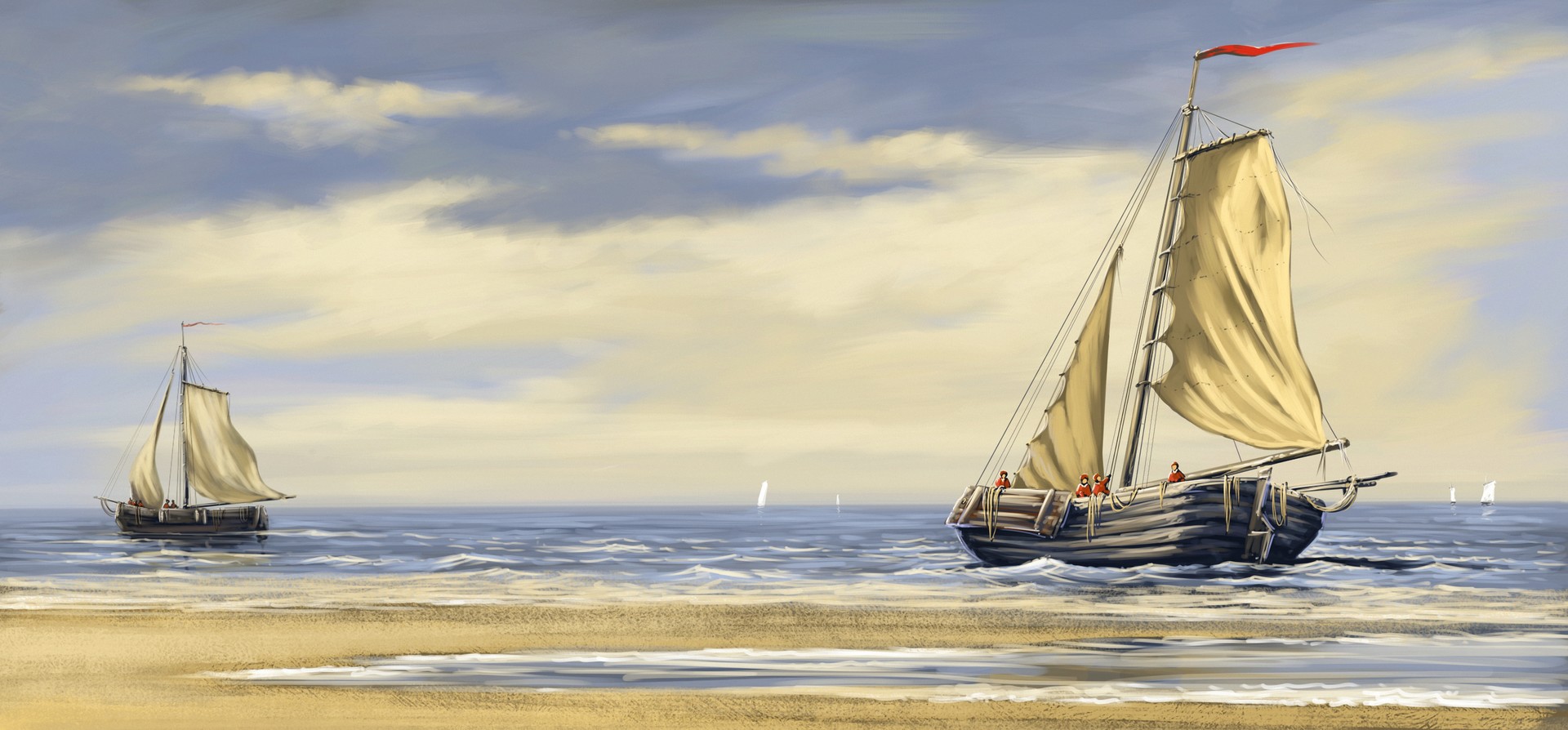 Wallpaper Ships, sea, illustration, art