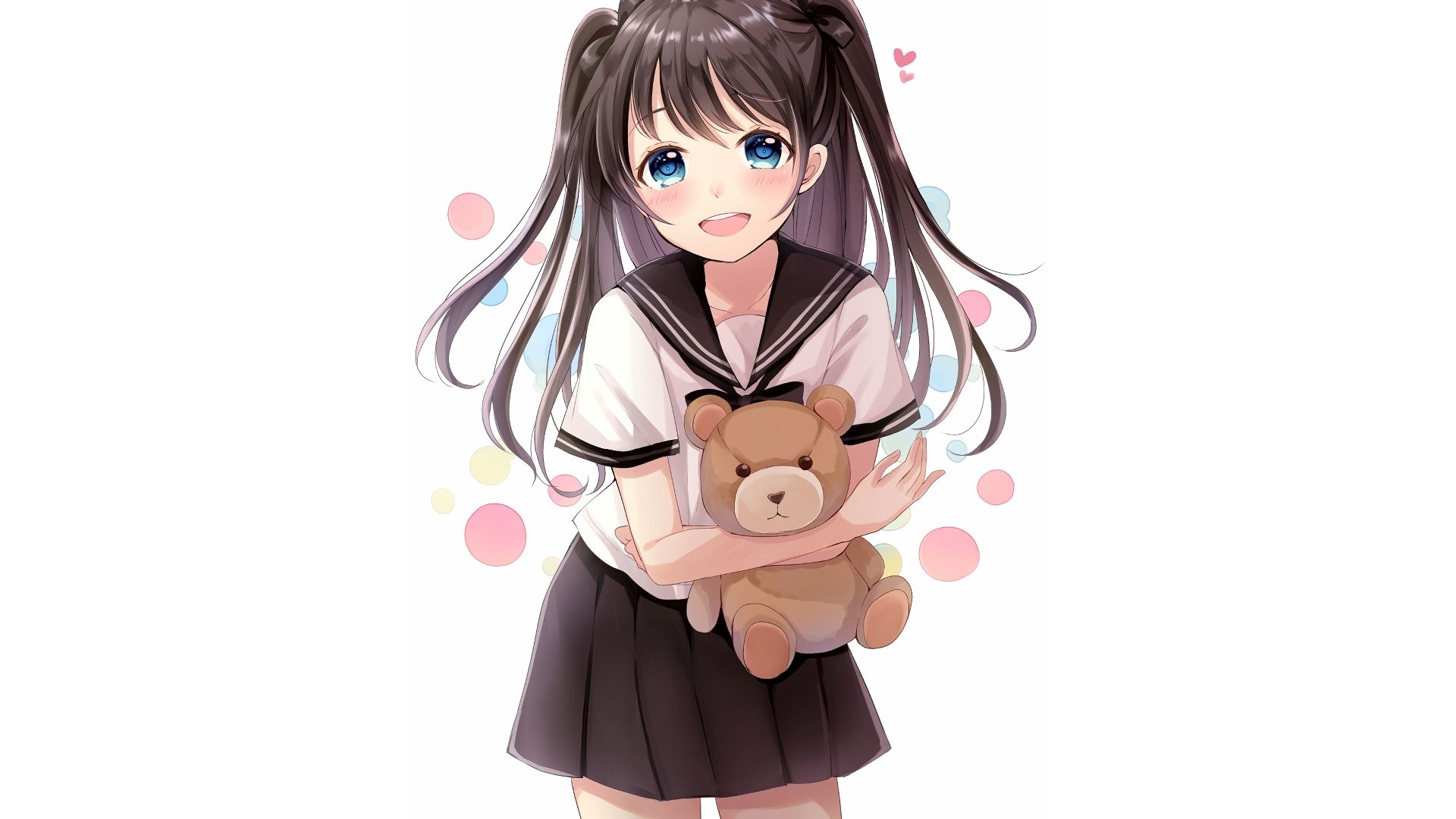 Desktop Wallpaper Cute Girl Anime, Teddy Bear, Original, Hd Image