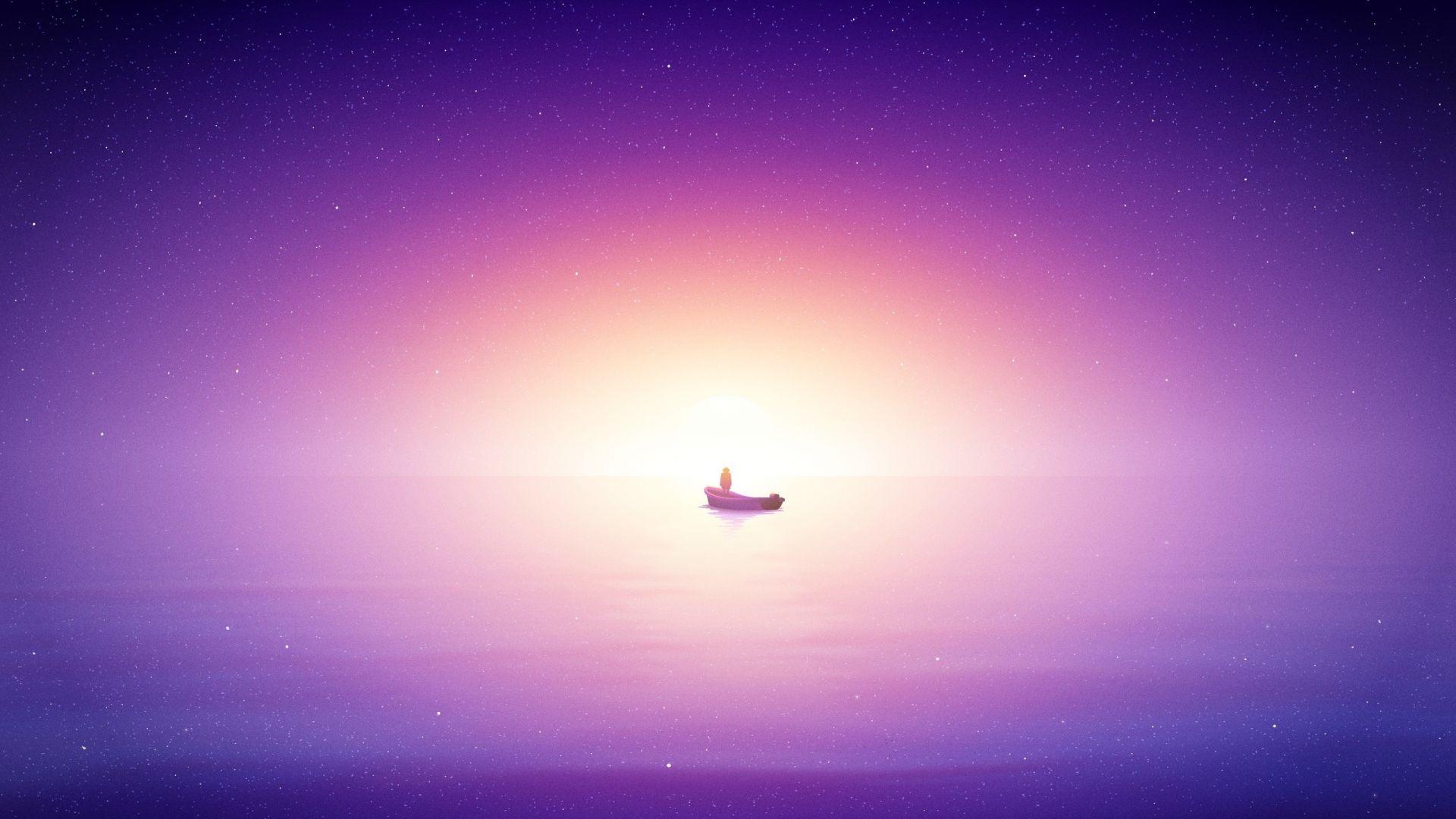 Wallpaper Alone, fishing, boat, sunrise, bright purple sea