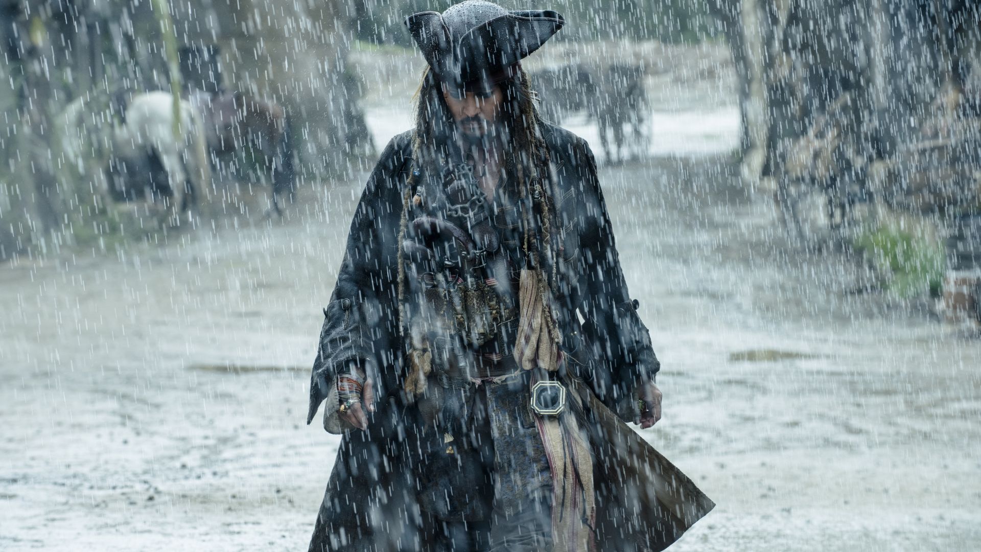Wallpaper Pirates of the Caribbean: Dead Men Tell No Tales, Jack Sparrow, Johnny Depp, movie, rain