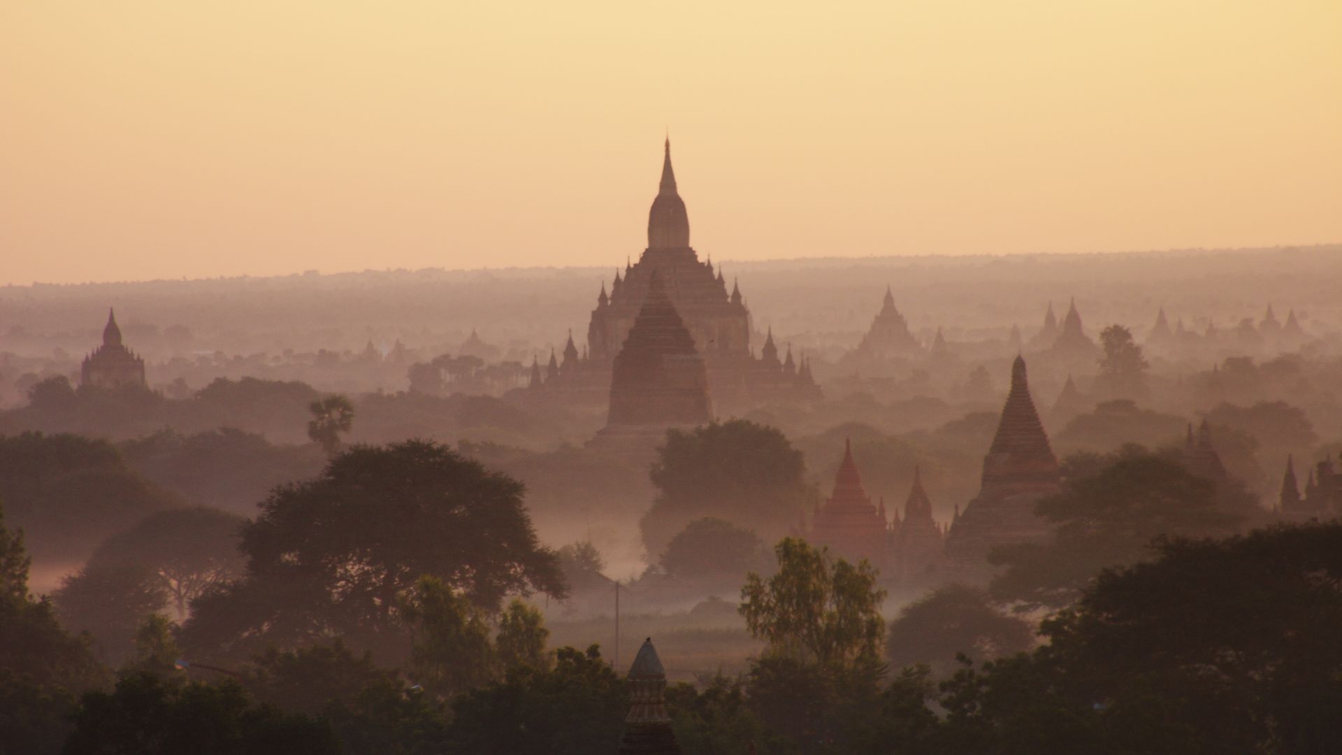 Desktop Wallpaper Temples Of Bagan, Myanmar, Burma, Sunrise. Horizon,  Nature, Hd Image, Picture, Background, Dlj6n9