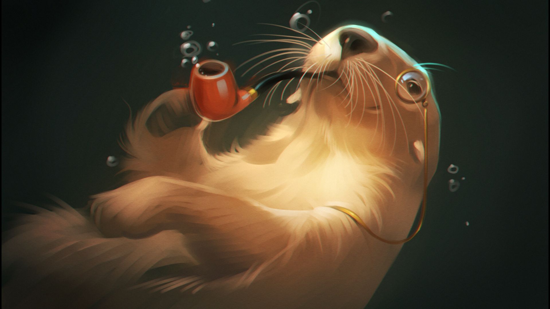 Wallpaper Otter animal, underwater, artwork