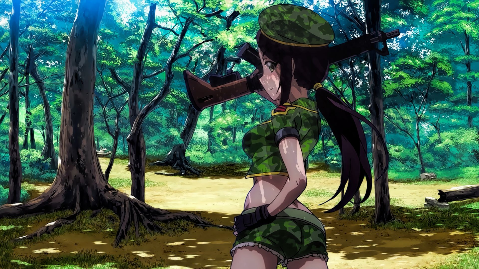 Wallpaper Short jeans, army girl, anime