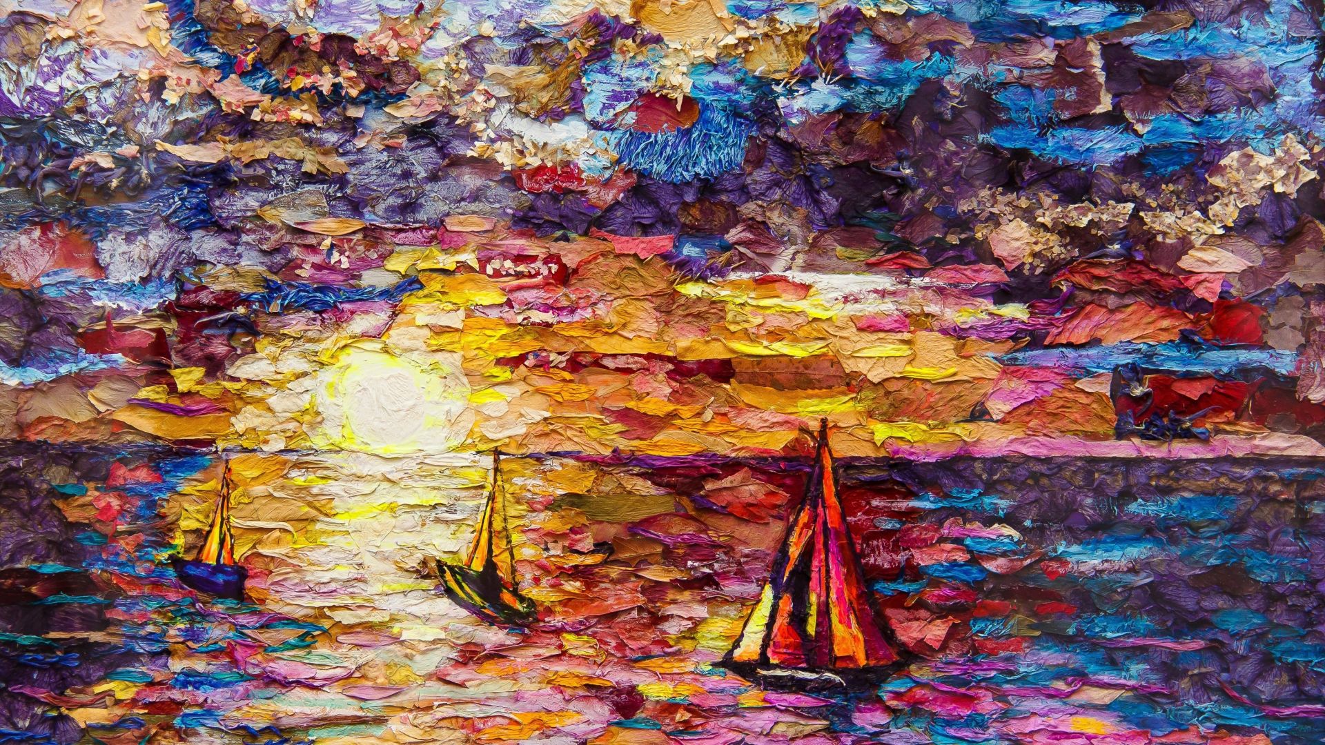 Wallpaper Sea, sunset, colorful, artwork, texture, 4k