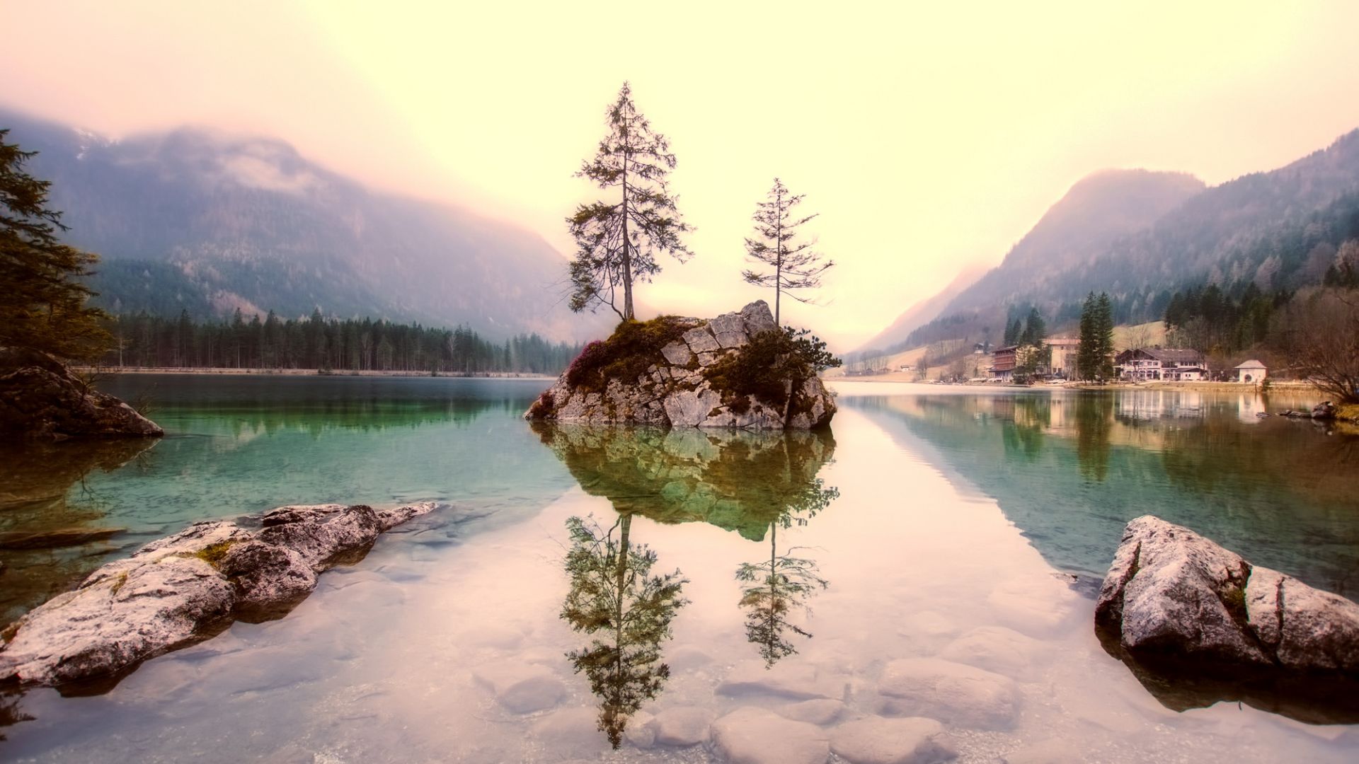 Wallpaper Lake, mountains, reflections, rocks, tree, nature