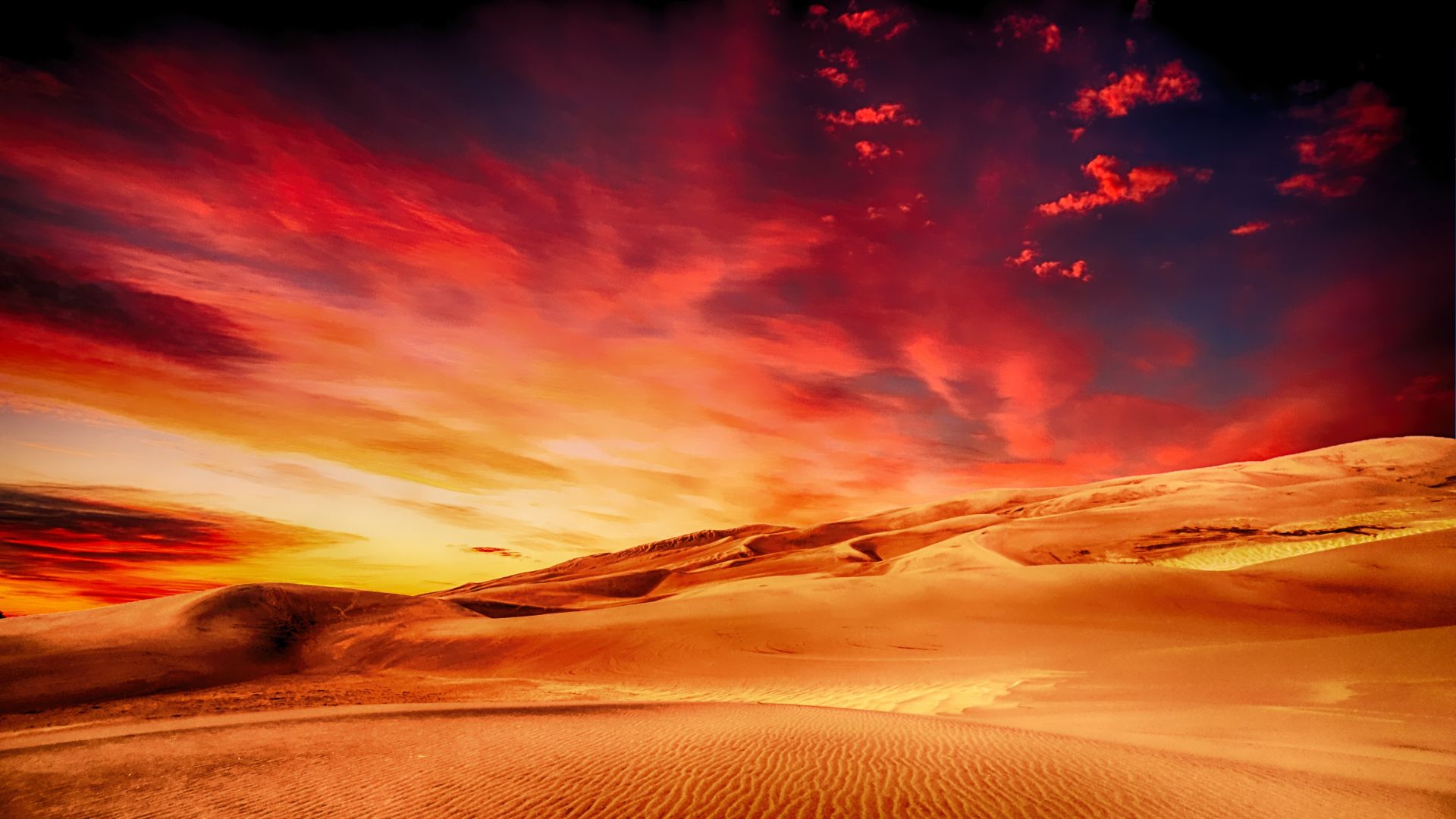 Desktop Wallpaper Desert Sunset Skyline Clouds Dunes Hd Image