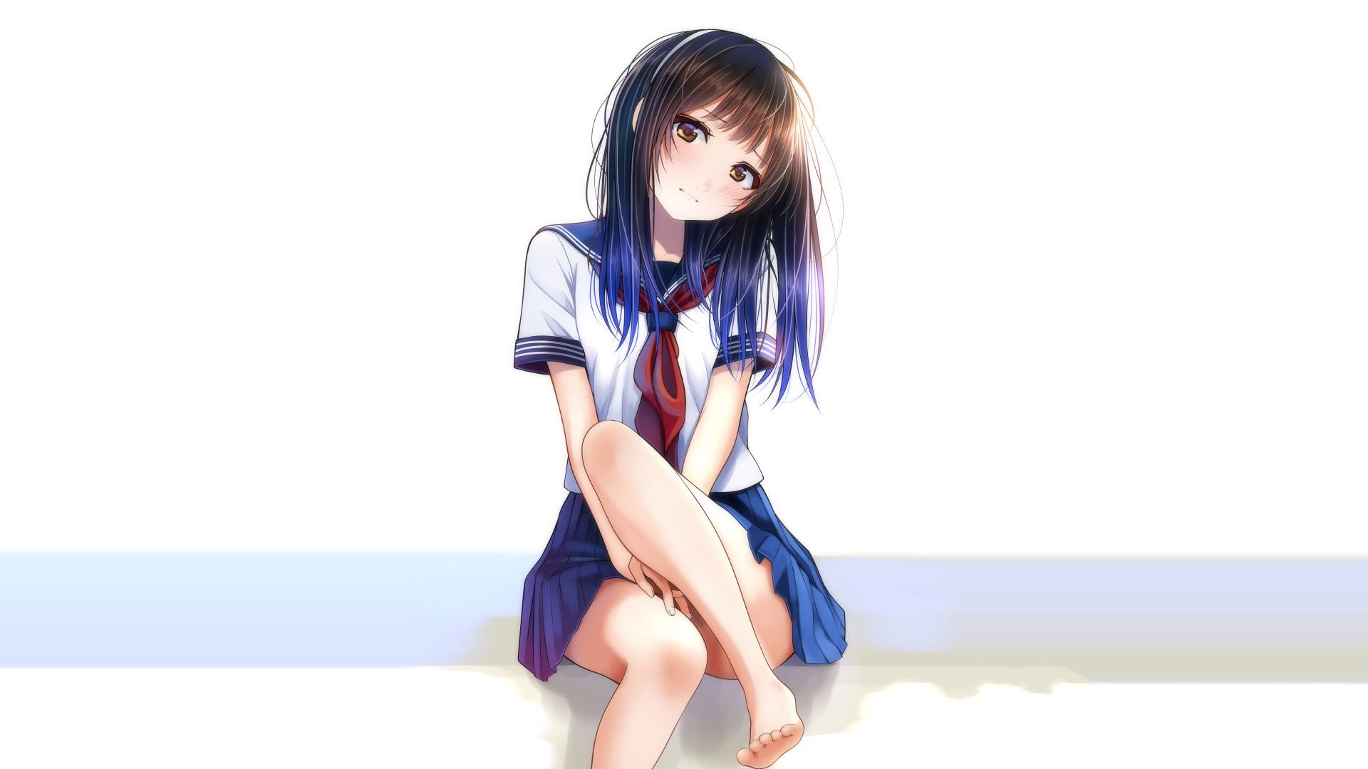Desktop Wallpaper School Dress, Anime Girl, Sitting, Calm, Hd Image,  Picture, Background, E107a8
