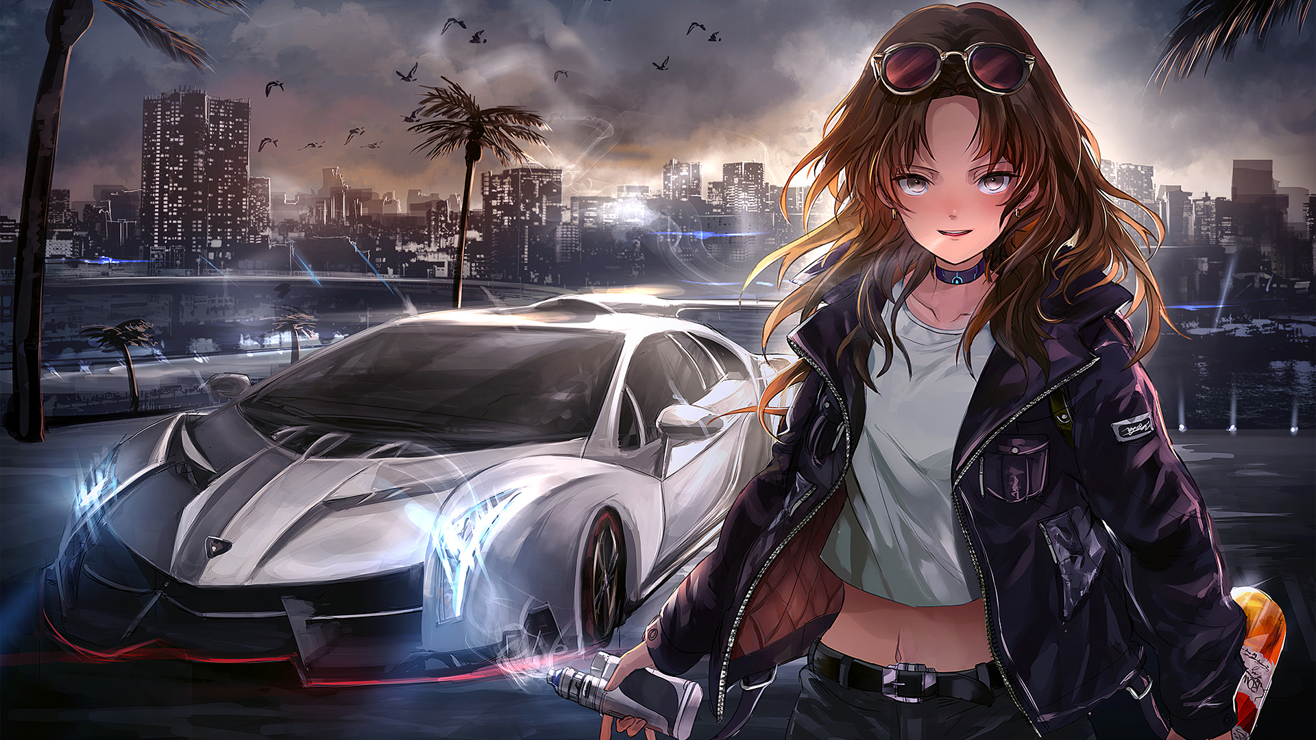Desktop Wallpaper Car N Anime Girl, Urban, Art, Hd Image, Picture,  Background, E11cec