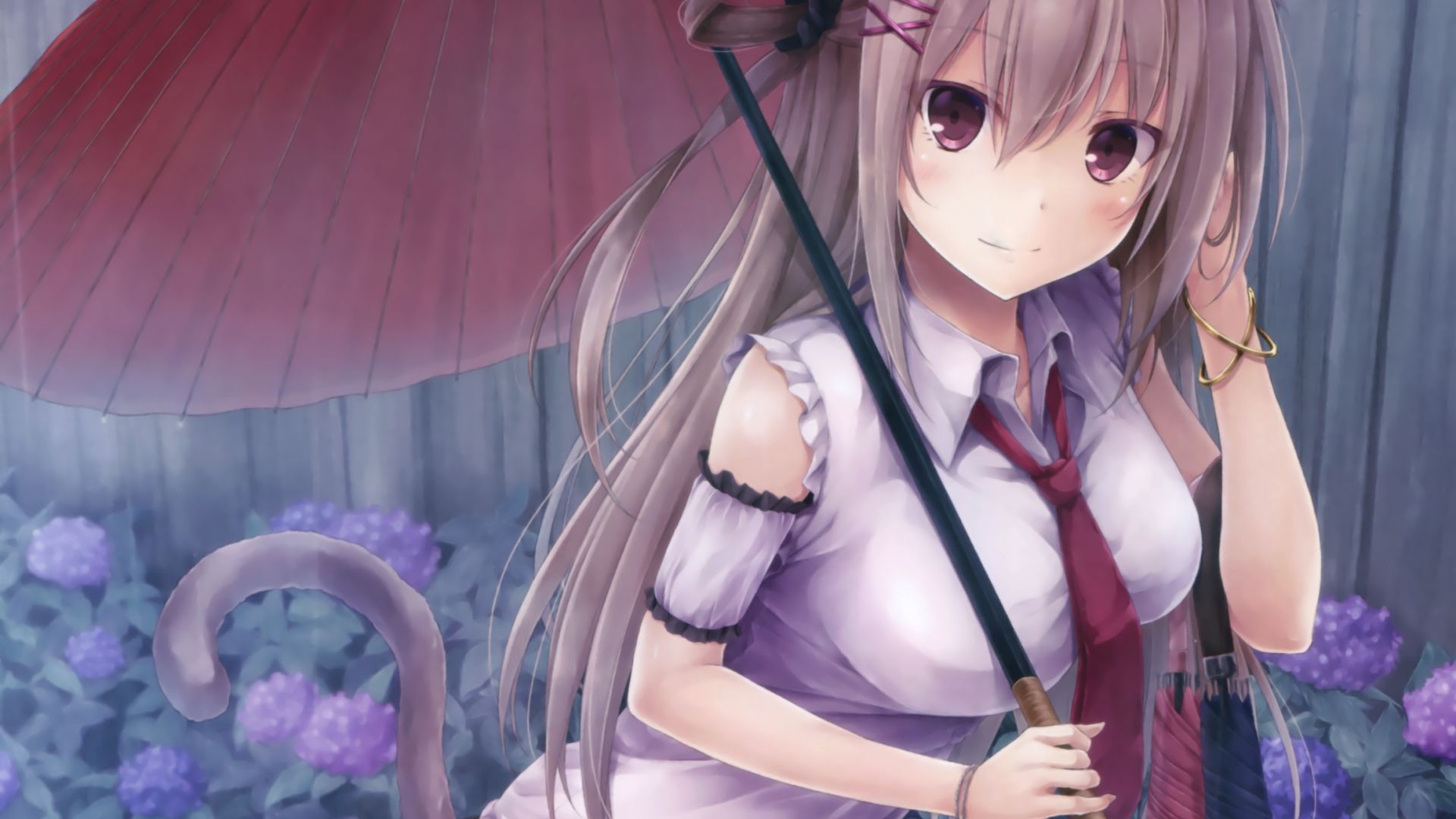 Wallpaper Umbrella, fox anime girl, original