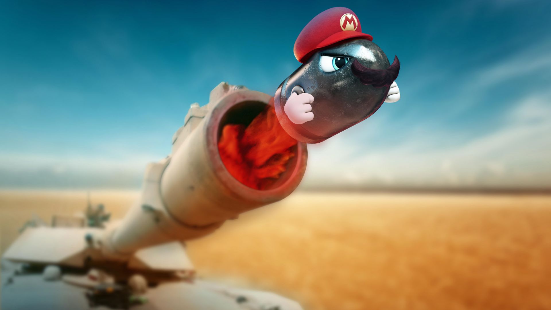 Wallpaper Super Mario Odyssey, 2017 game, tank fire