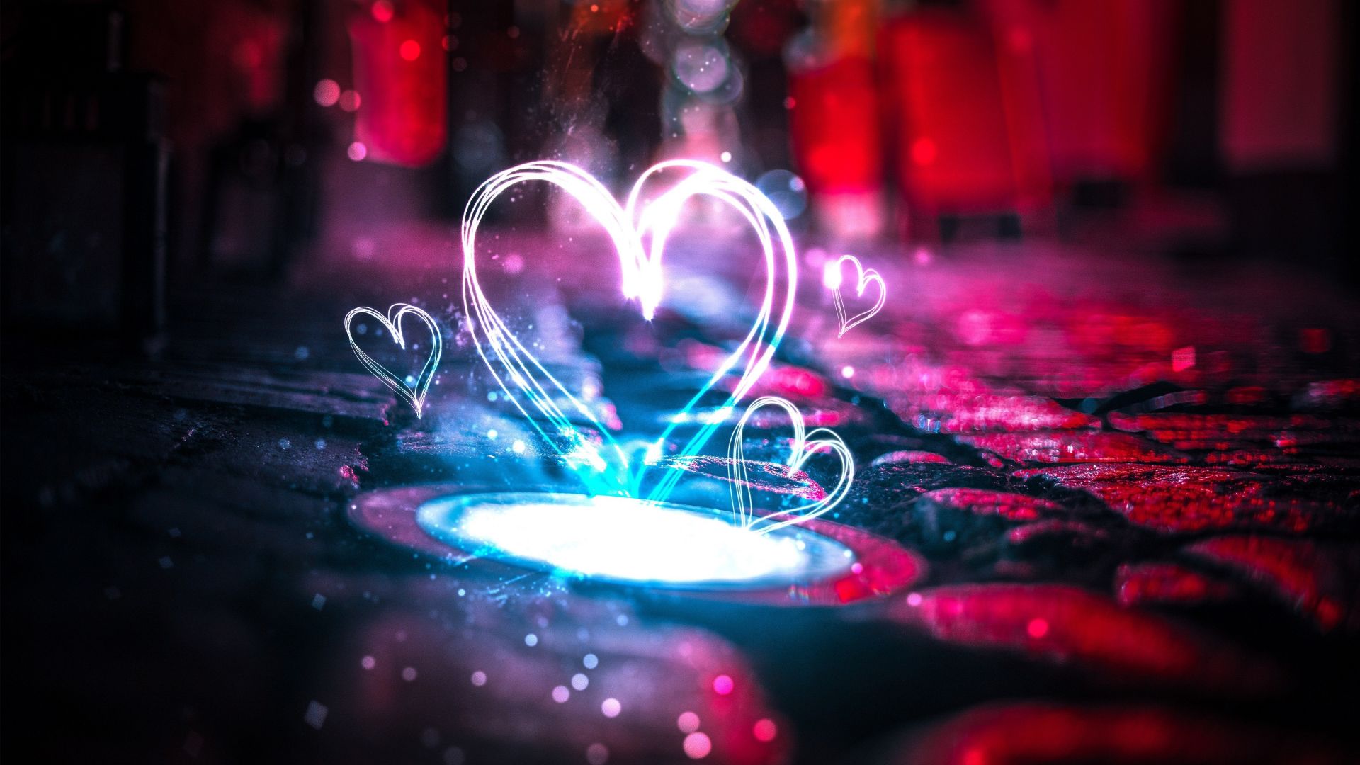 Wallpaper Neon, love, hearts, lights, 4k