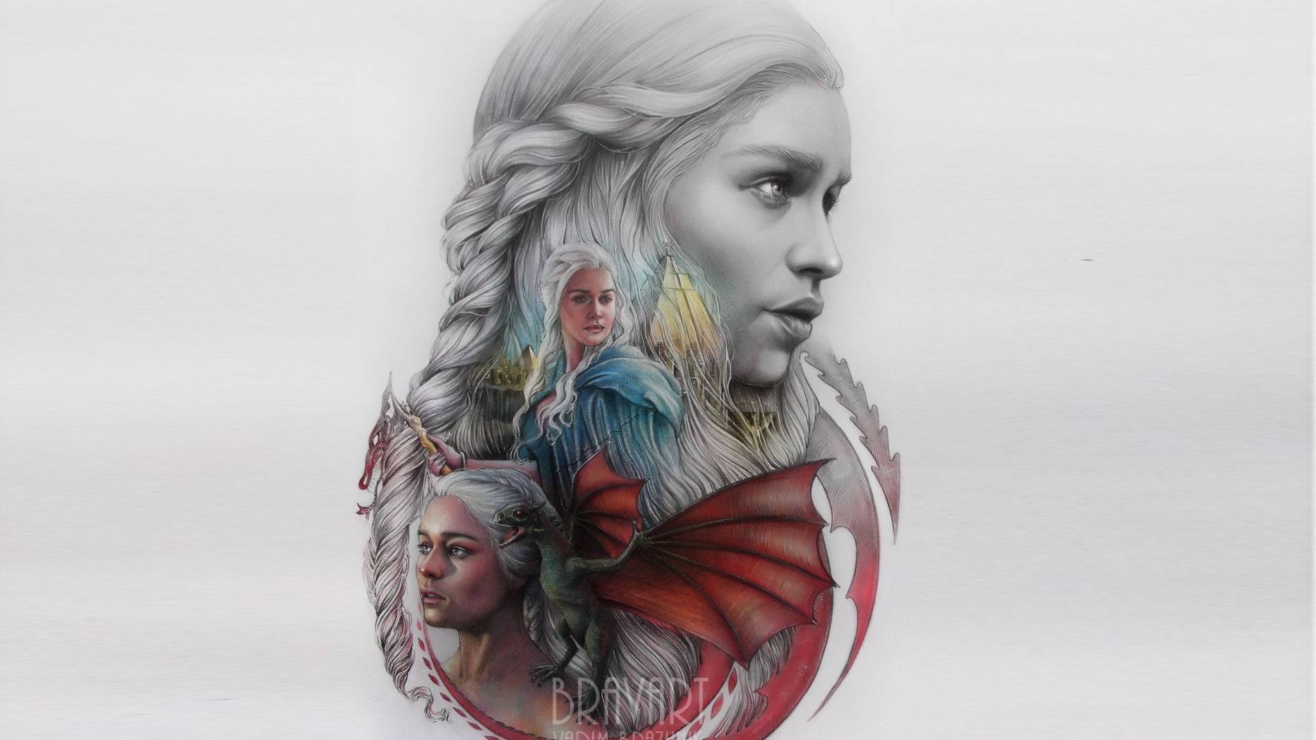 Wallpaper Daenerys Targaryen, Emilia Clarke, dragon, Game of thrones, art