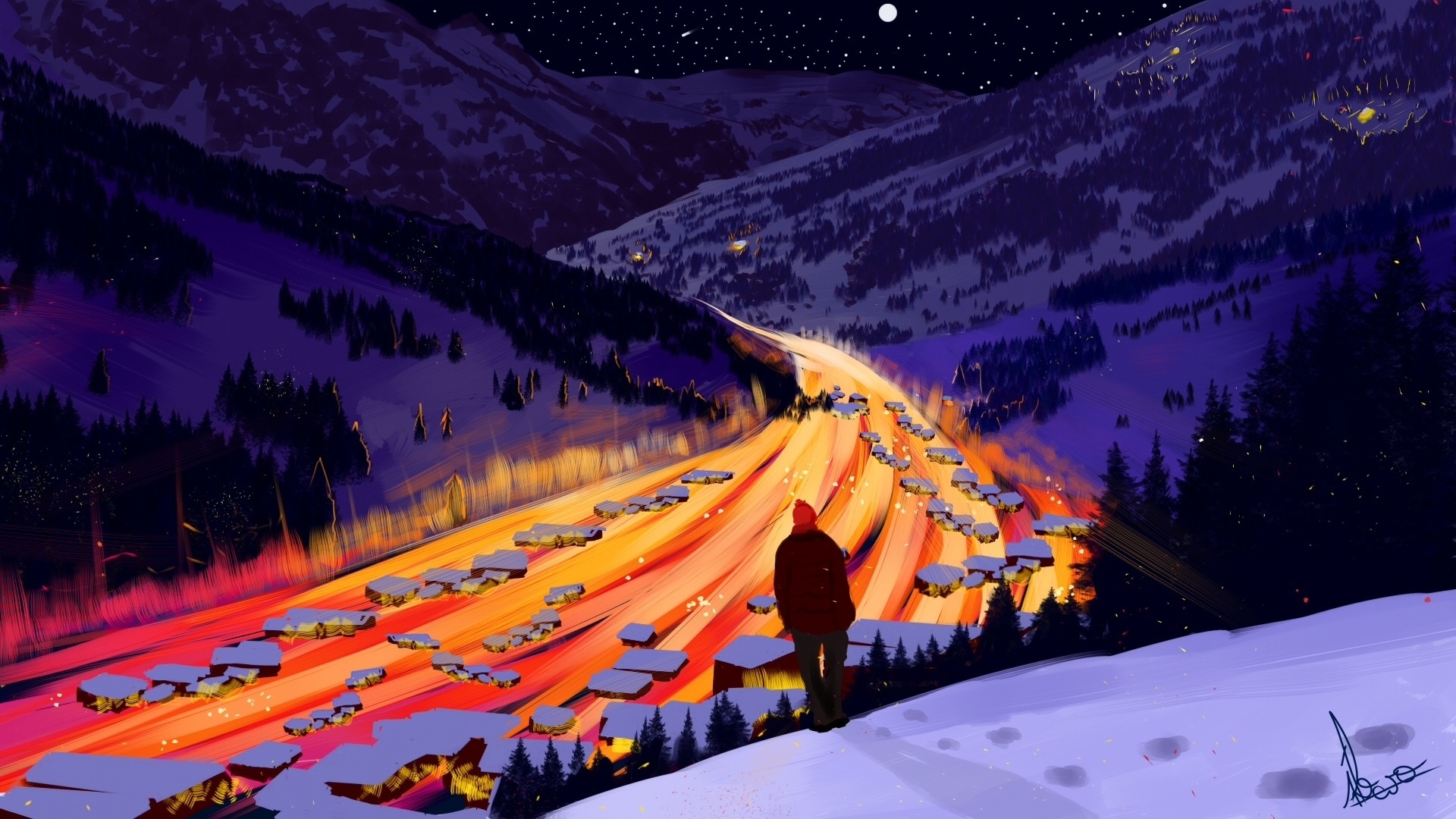 Wallpaper Orange roads, mountain, fantasy, art