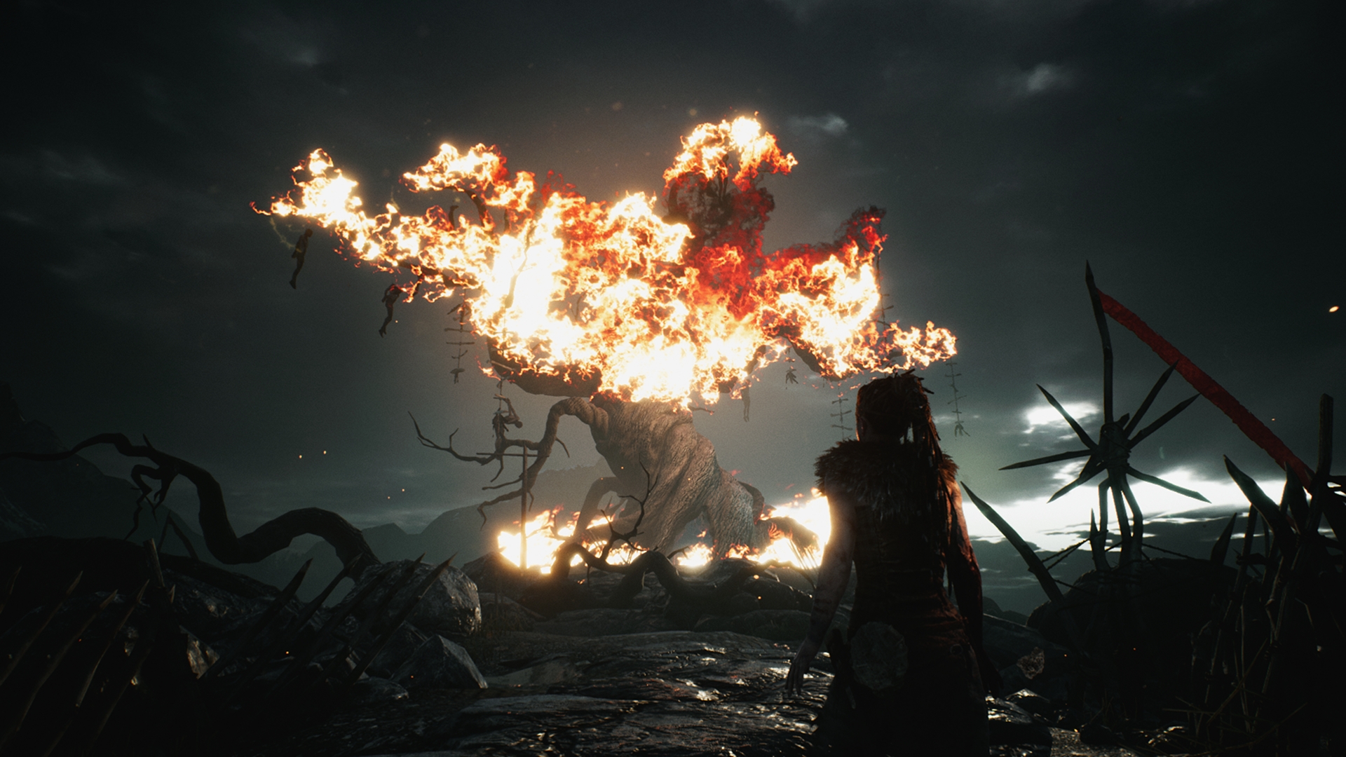 Wallpaper Hellblade: Senua's Sacrifice, tree on fire, video game