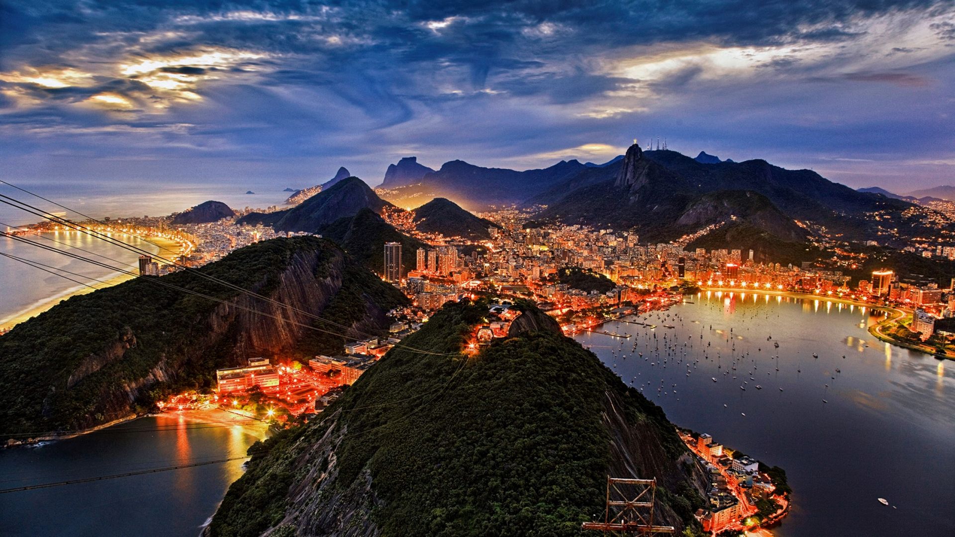 Wallpaper Rio de Janeiro, night, city, mountains, aerial view