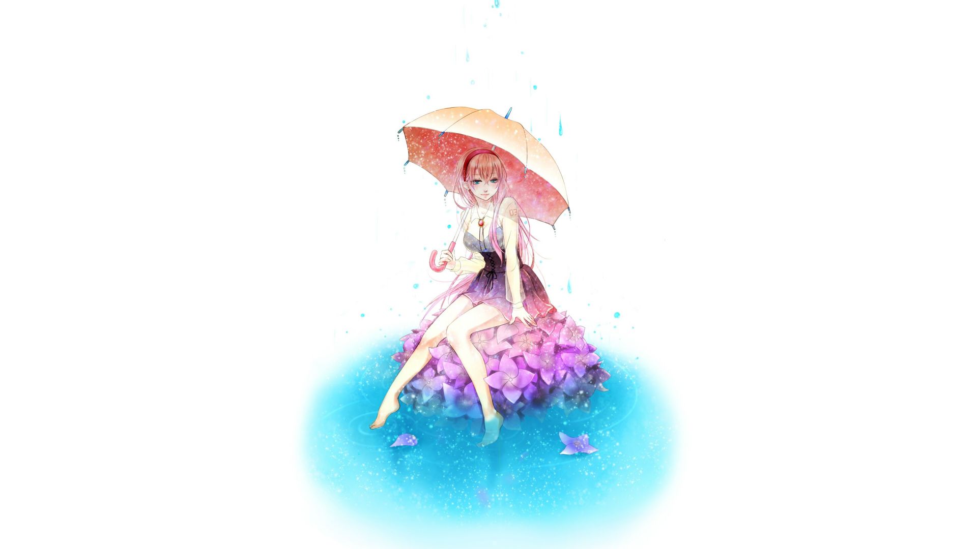 Wallpaper Megurine Luka, Vocaloid, minimal, anime girl with umbrella