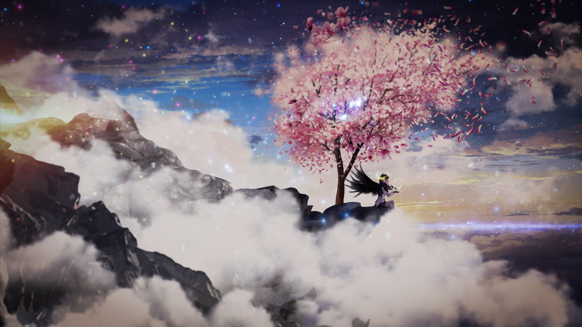 Wallpaper Blossom, clouds, tree, angel, original