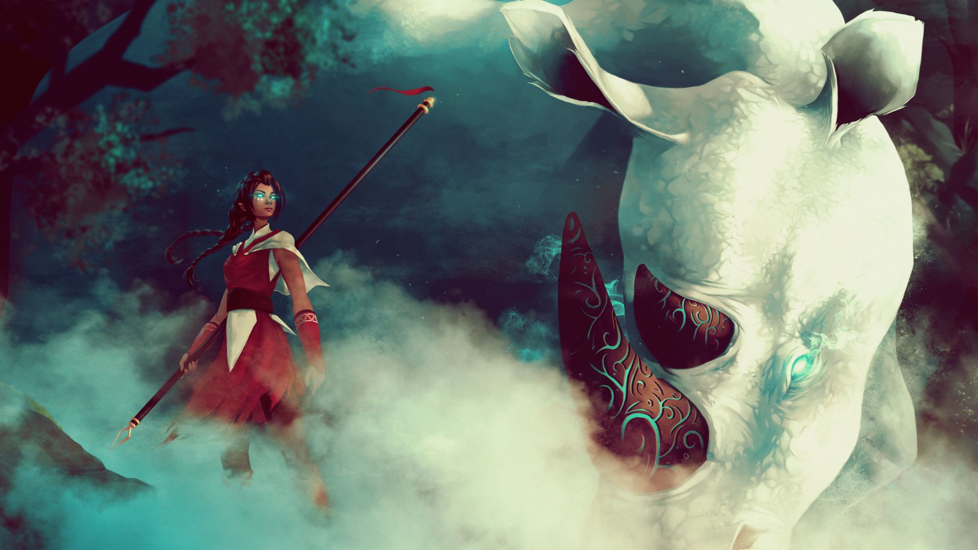Wallpaper Rhino, woman warrior, fantasy, 4k