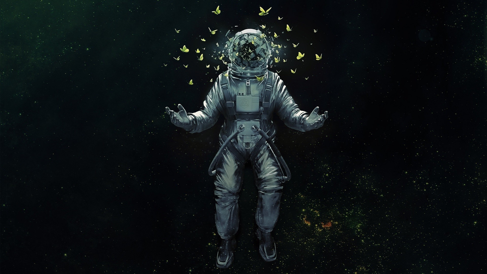 Wallpaper Astronaut, broken helmet, butterfly, space suit, fantasy, art