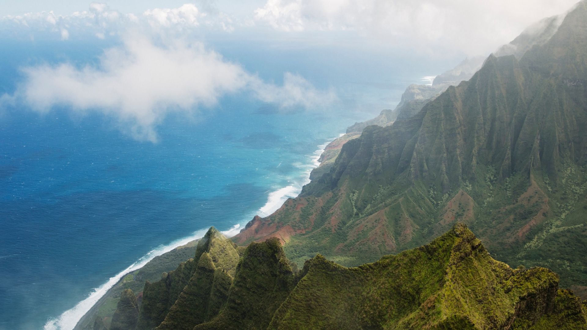 Wallpaper Hawaii mountains, valley, beach, aerial view