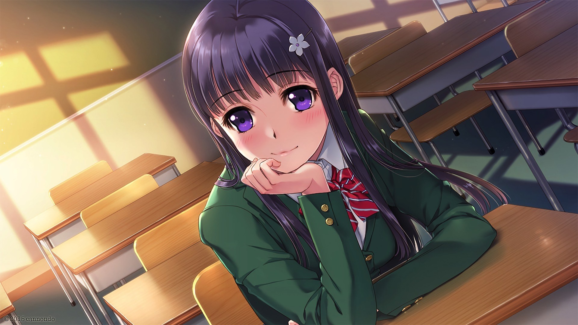 Wallpaper Cute, long hair anime girl, classroom