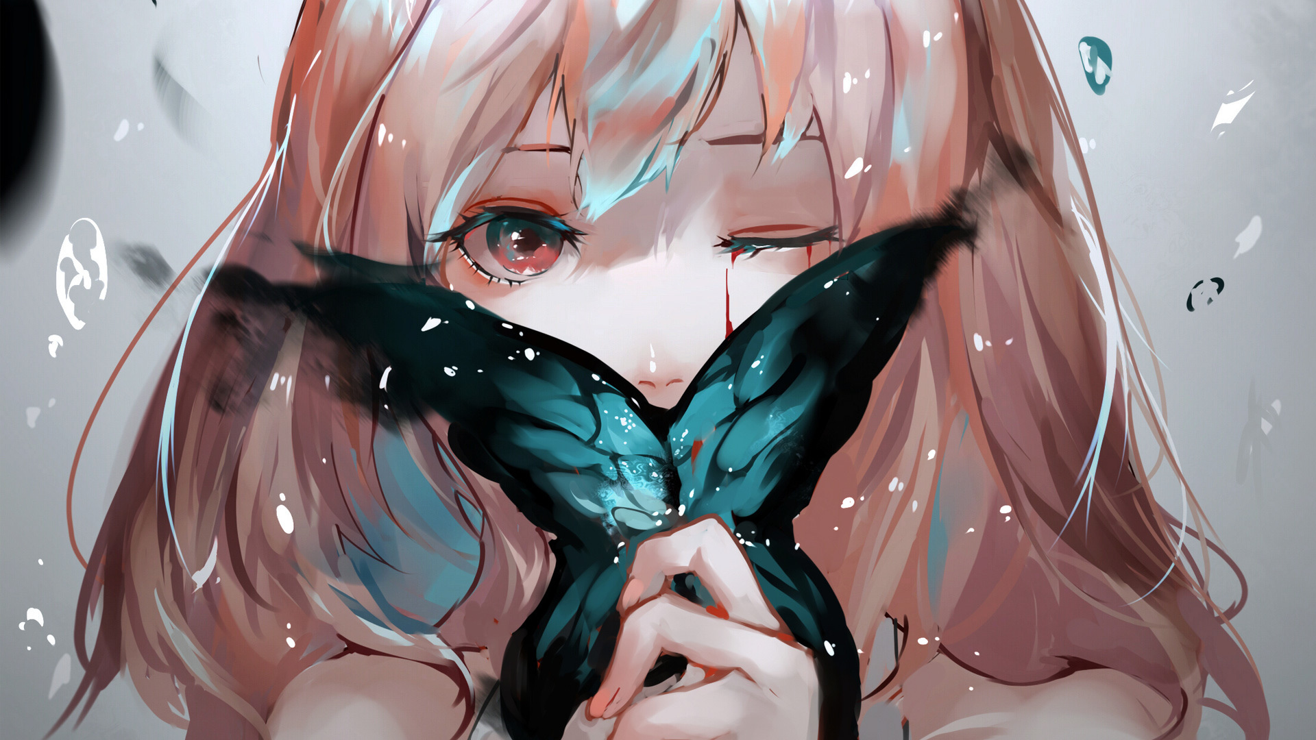 Wallpaper Anime girl and butterfly, art