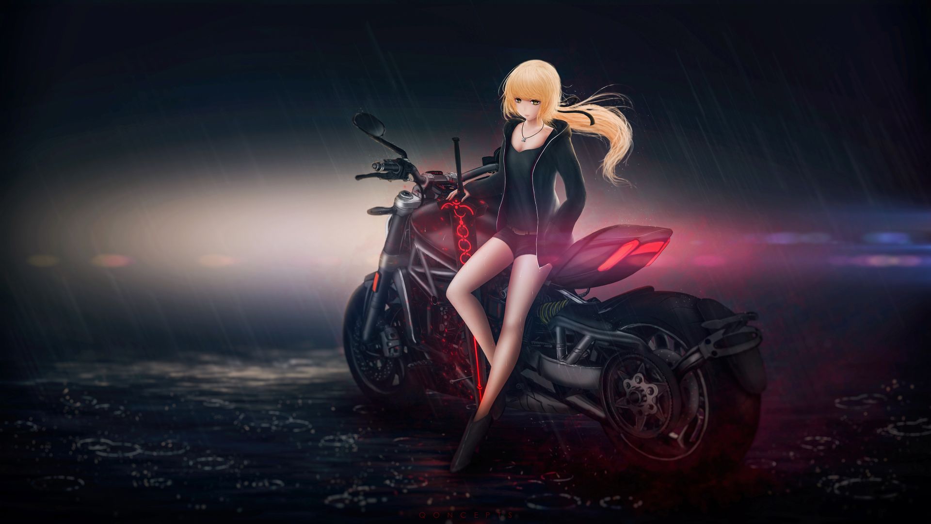 Wallpaper Saber, anime girl, bike, fate series