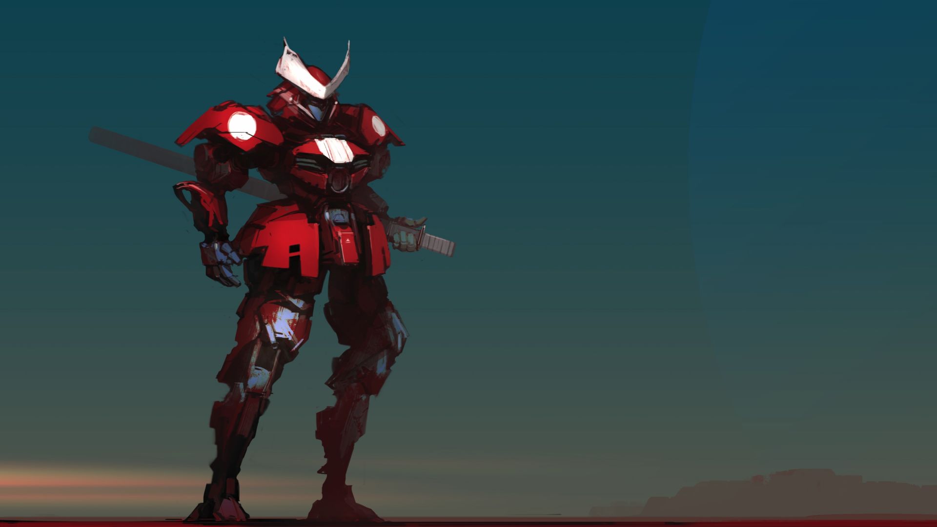 Wallpaper Red, big, samurai, robot, art