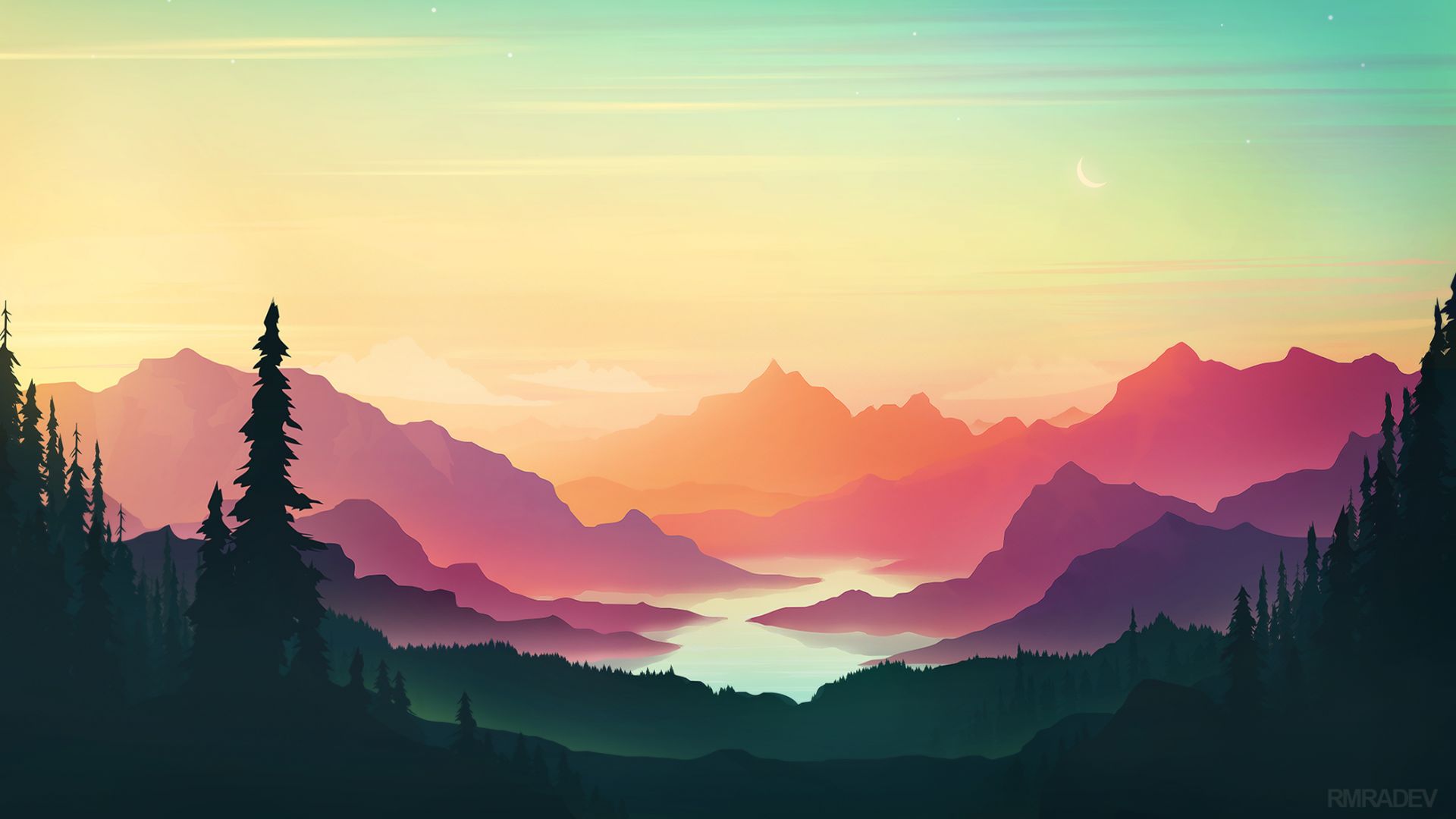 Desktop Wallpaper Horizon, Nature, River, Mountain, Minimal Art, Hd Image,  Picture, Background, Eced01