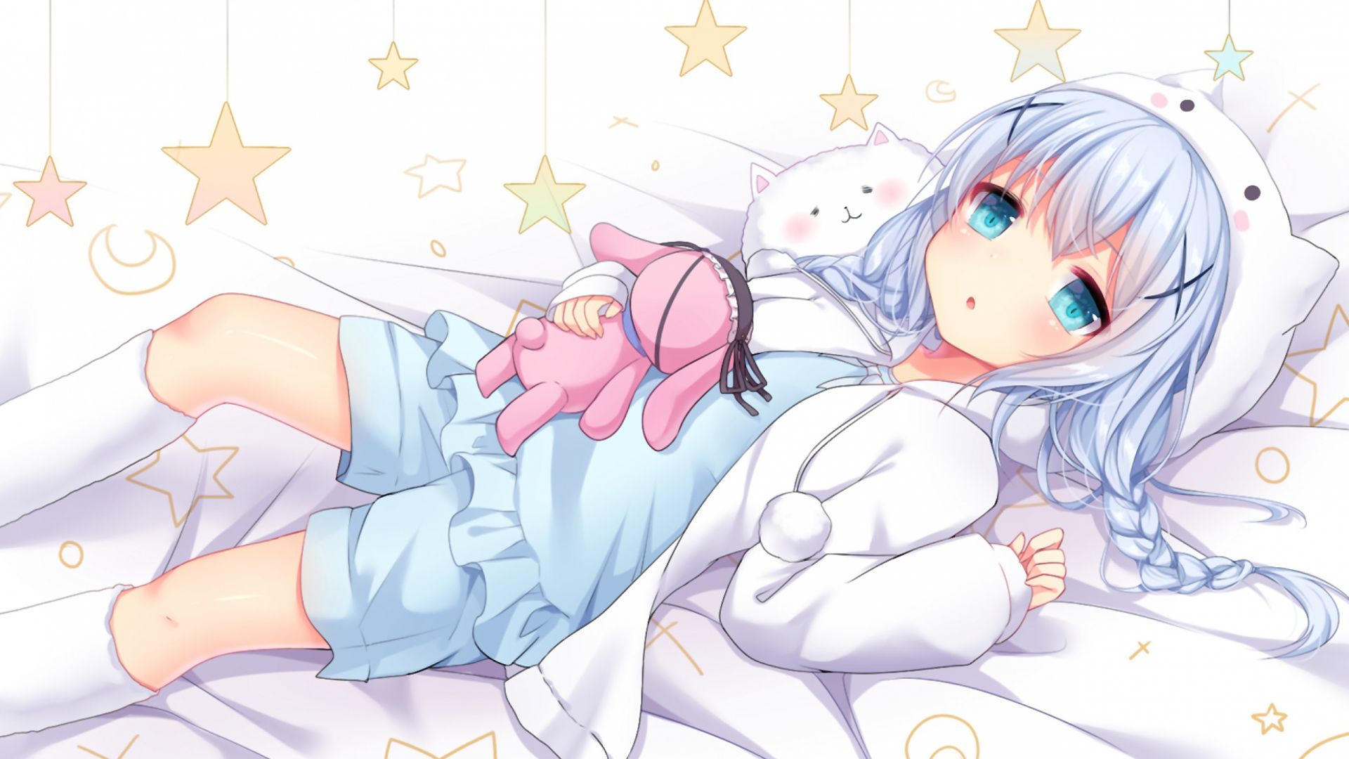 Desktop Wallpaper Blue Eyes, White Hair, Anime Girl, Izumi Sagiri, Lying  Down, Hd Image, Picture, Background, Edf225