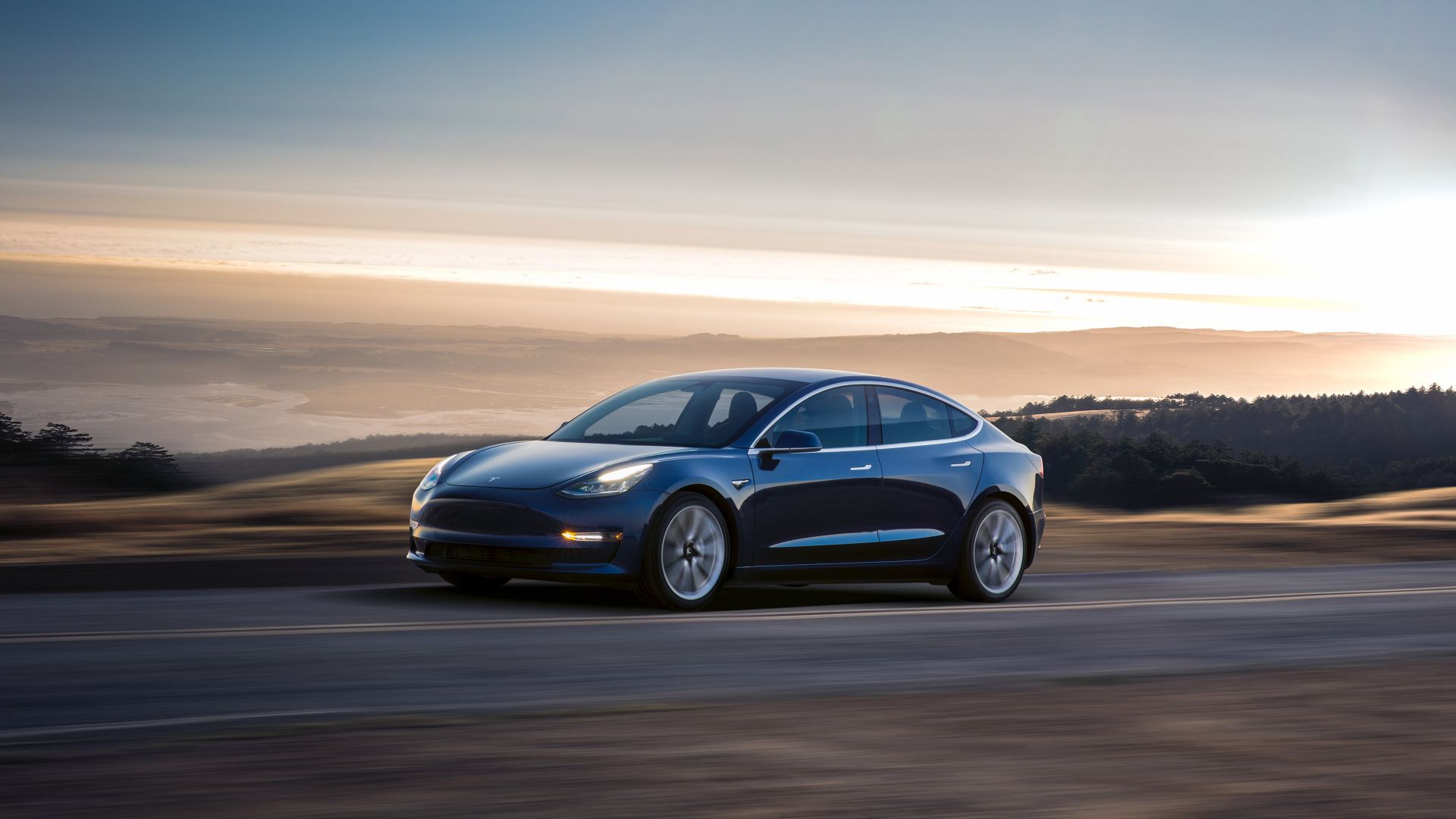 Wallpaper 2017 car, Tesla Model 3, motion blur