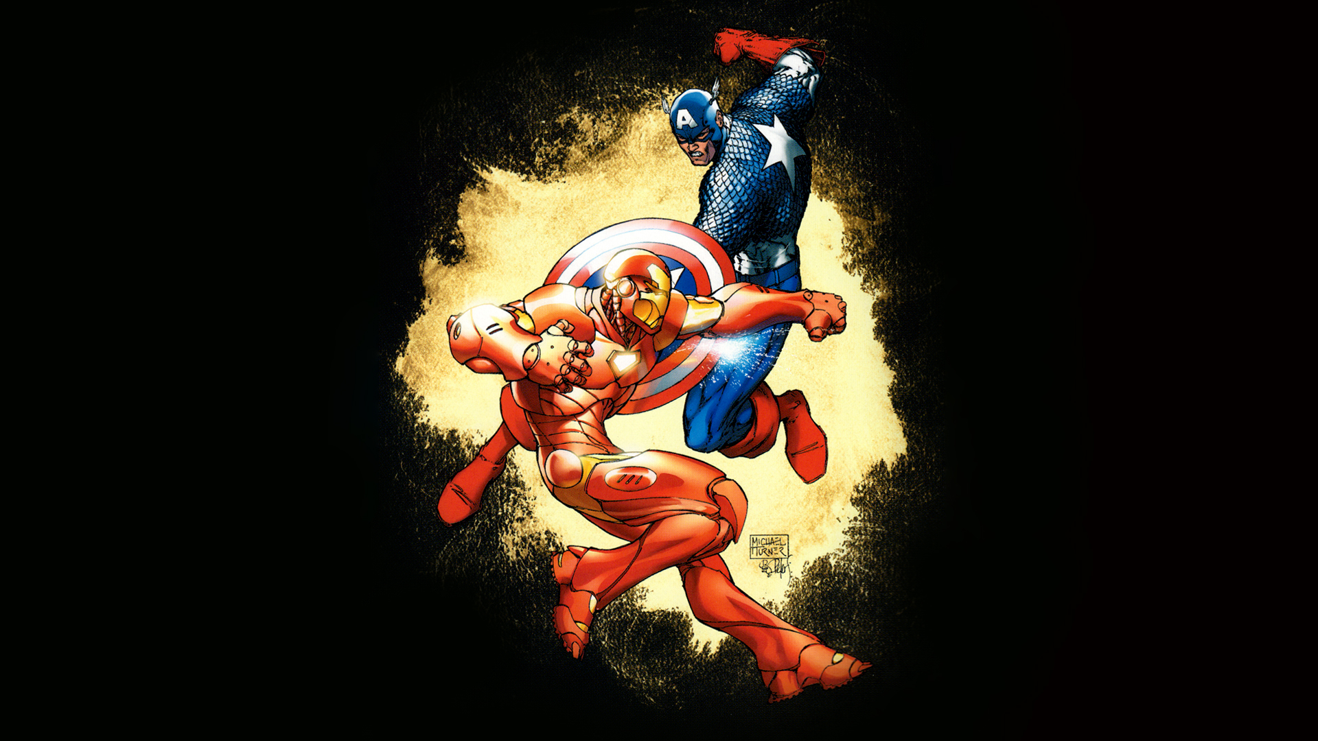 Wallpaper Iron man, Captain America, fight, superheroes, art