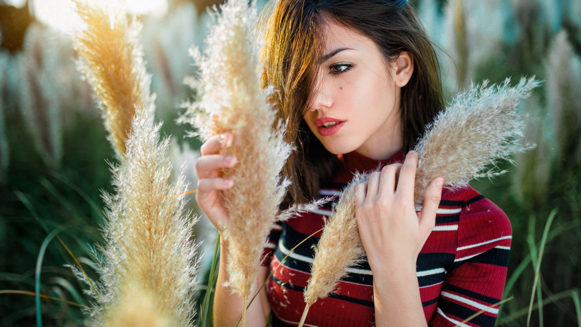 Wallpaper Grass, outdoor, girl model