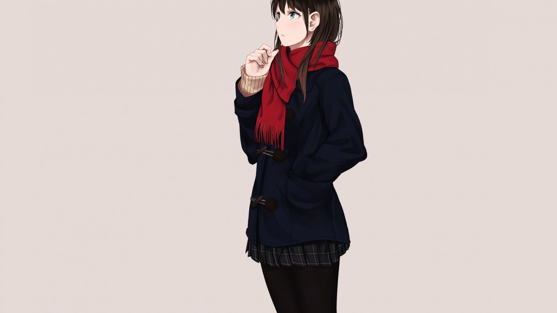 Wallpaper Minimal, cute anime girl, red scarf