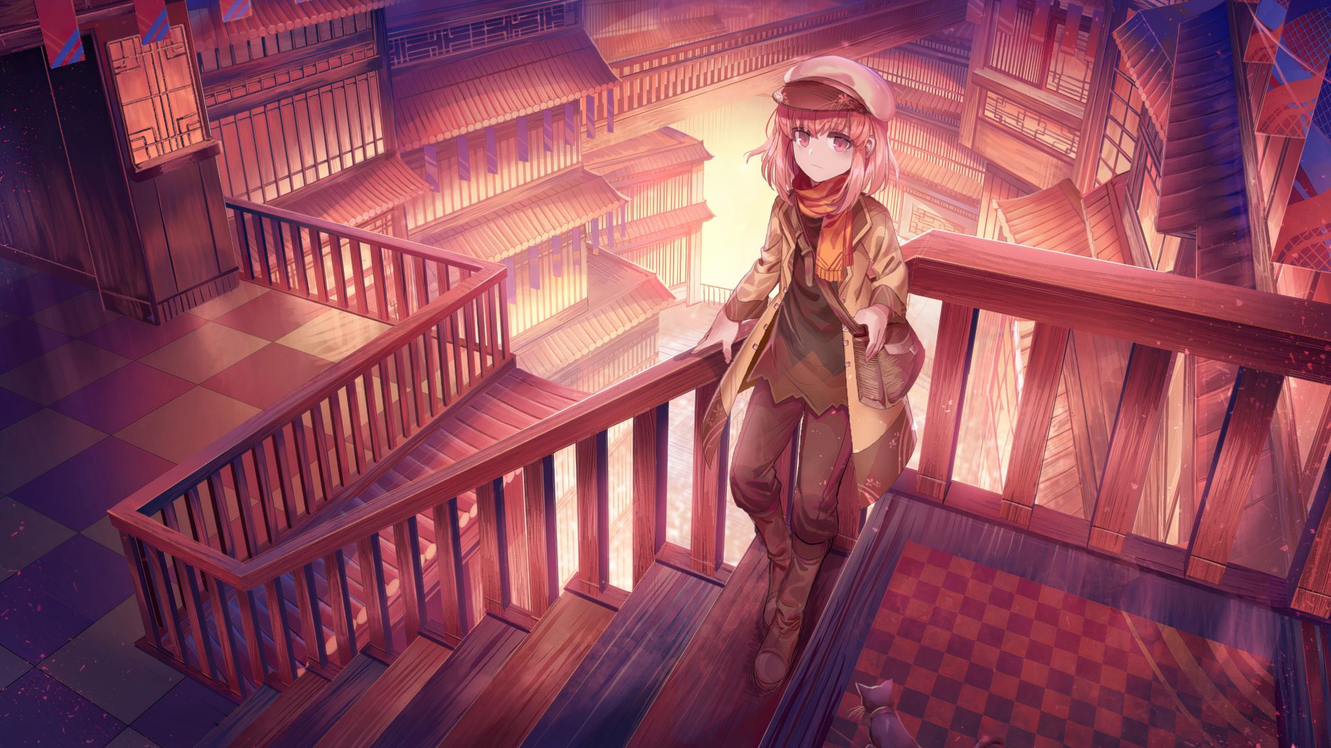 Wallpaper Stairs, anime girl, portrait