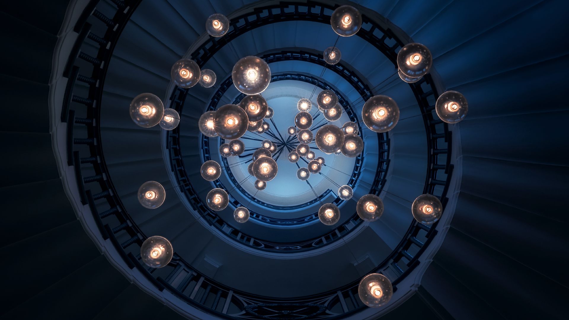 Wallpaper Staircase, lights, ceiling, spiral, architecture, interior, 5k