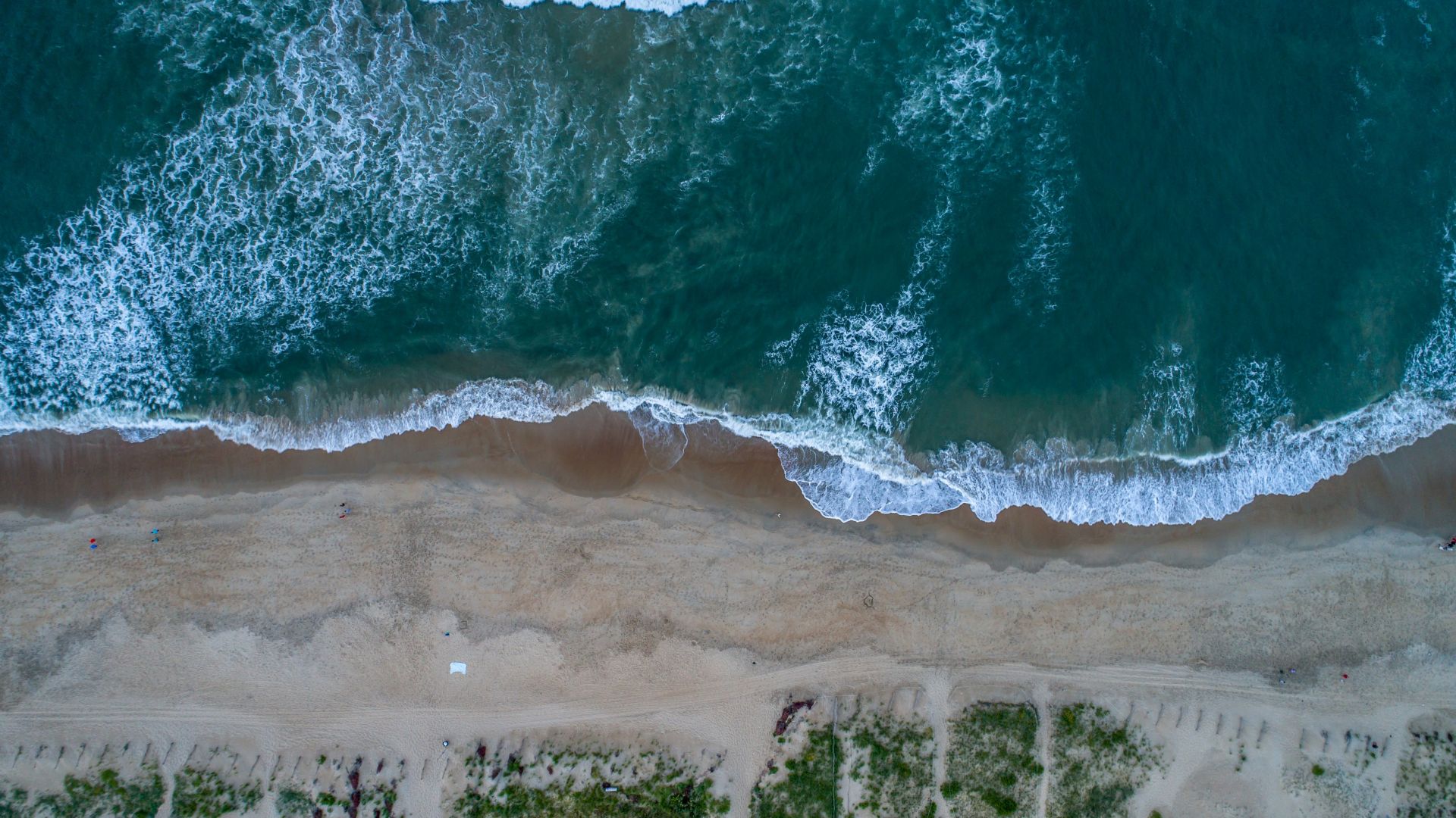 Wallpaper Beach, sea waves, aerial view, 5k