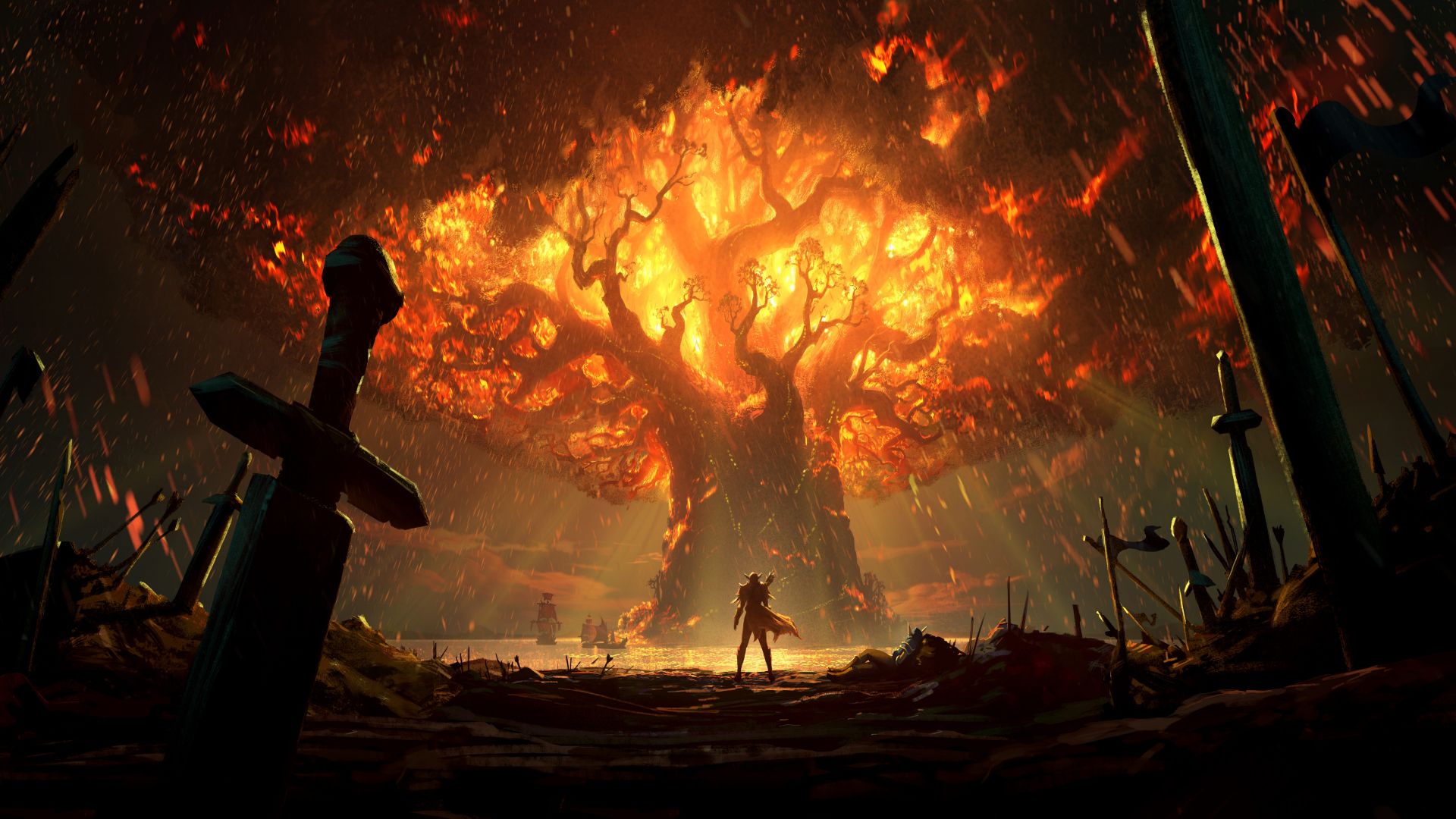 Wallpaper World Of Warcraft: Battle For Azeroth, teldrassil burns, 10k