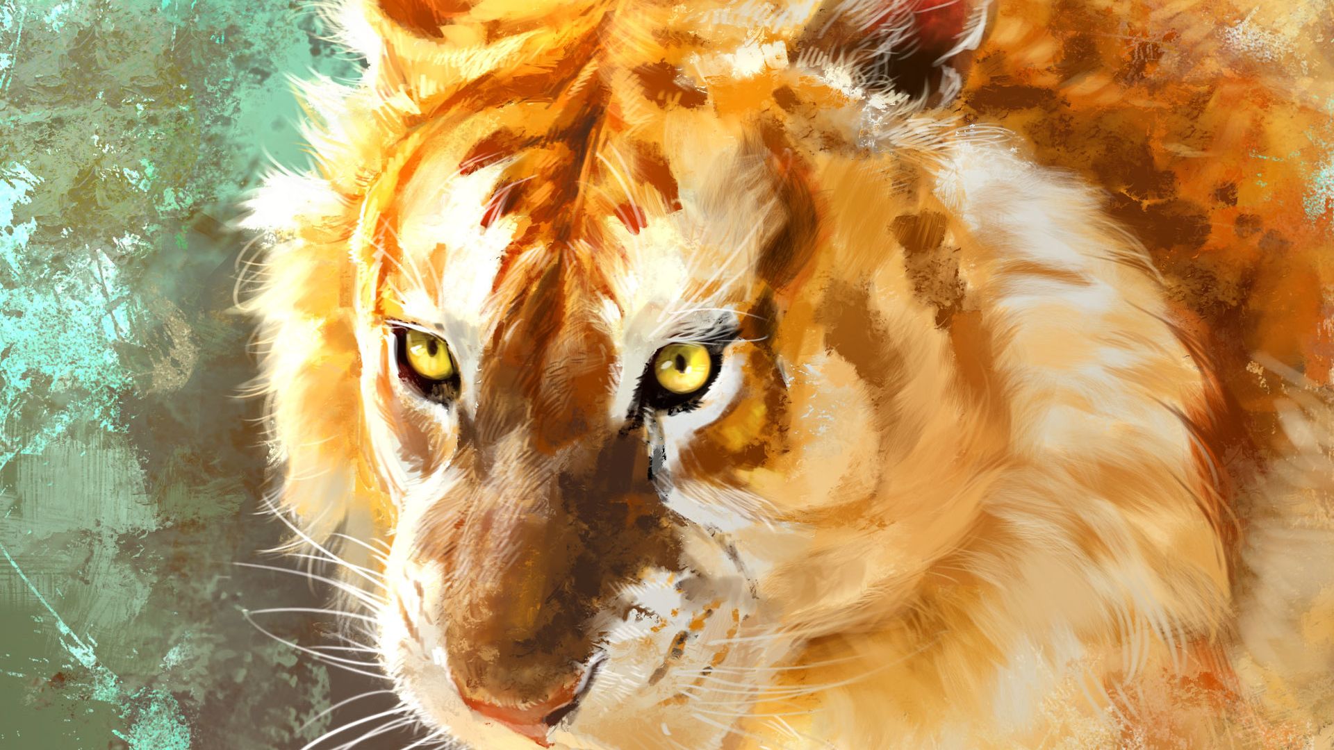Wallpaper Tiger muzzle, predator, golden animal, art