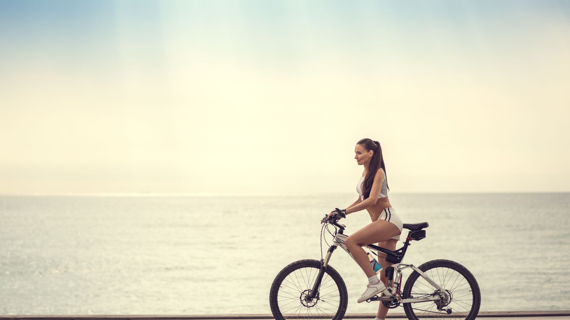 Wallpaper Cycling, girl, beach