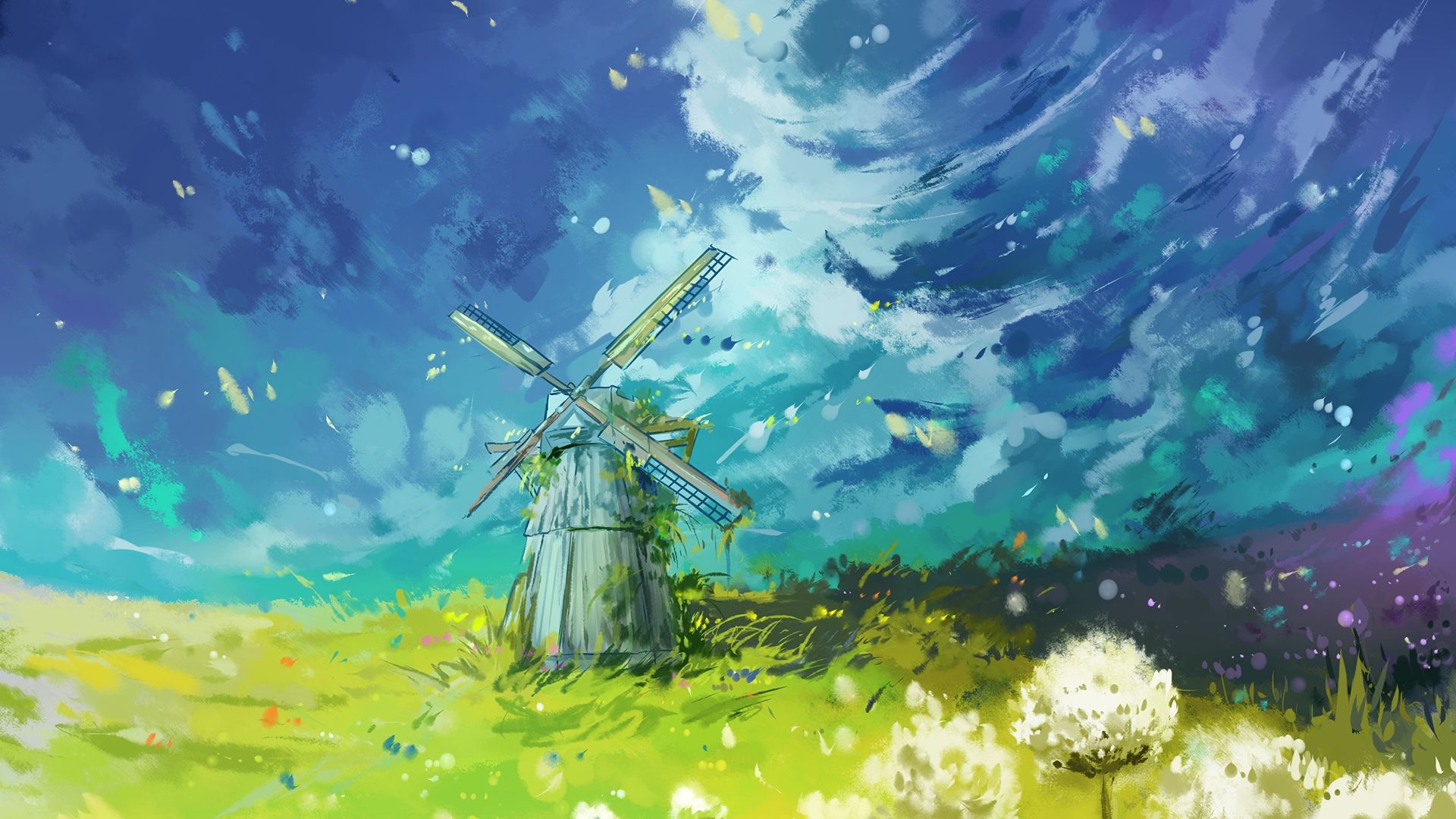 Wallpaper Landscape, meadow, anime, art